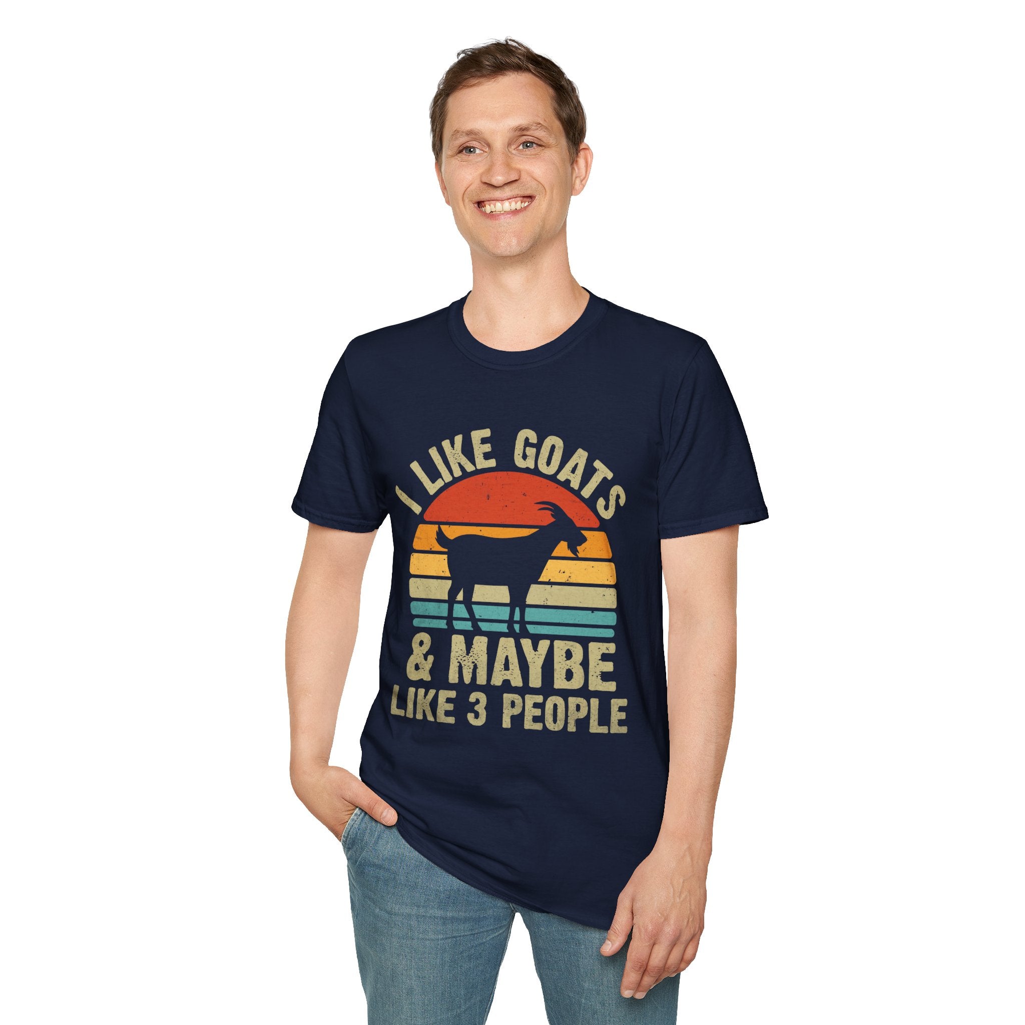 “I Like Goats & Maybe Like 3 People” Vintage Goat Lover Unisex Softstyle T-Shirt | Funny Farm Life Tee