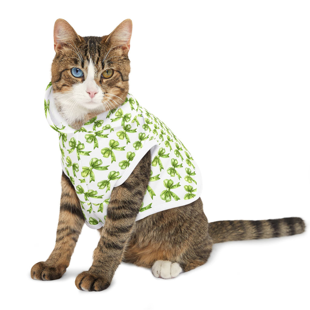 Green Coquette Bows Cute Pet Hoodie - Adorable Puppy Sweater, Small Dog Outfit, Furry Friend Gift, Pet Apparel, Animal Lover Present