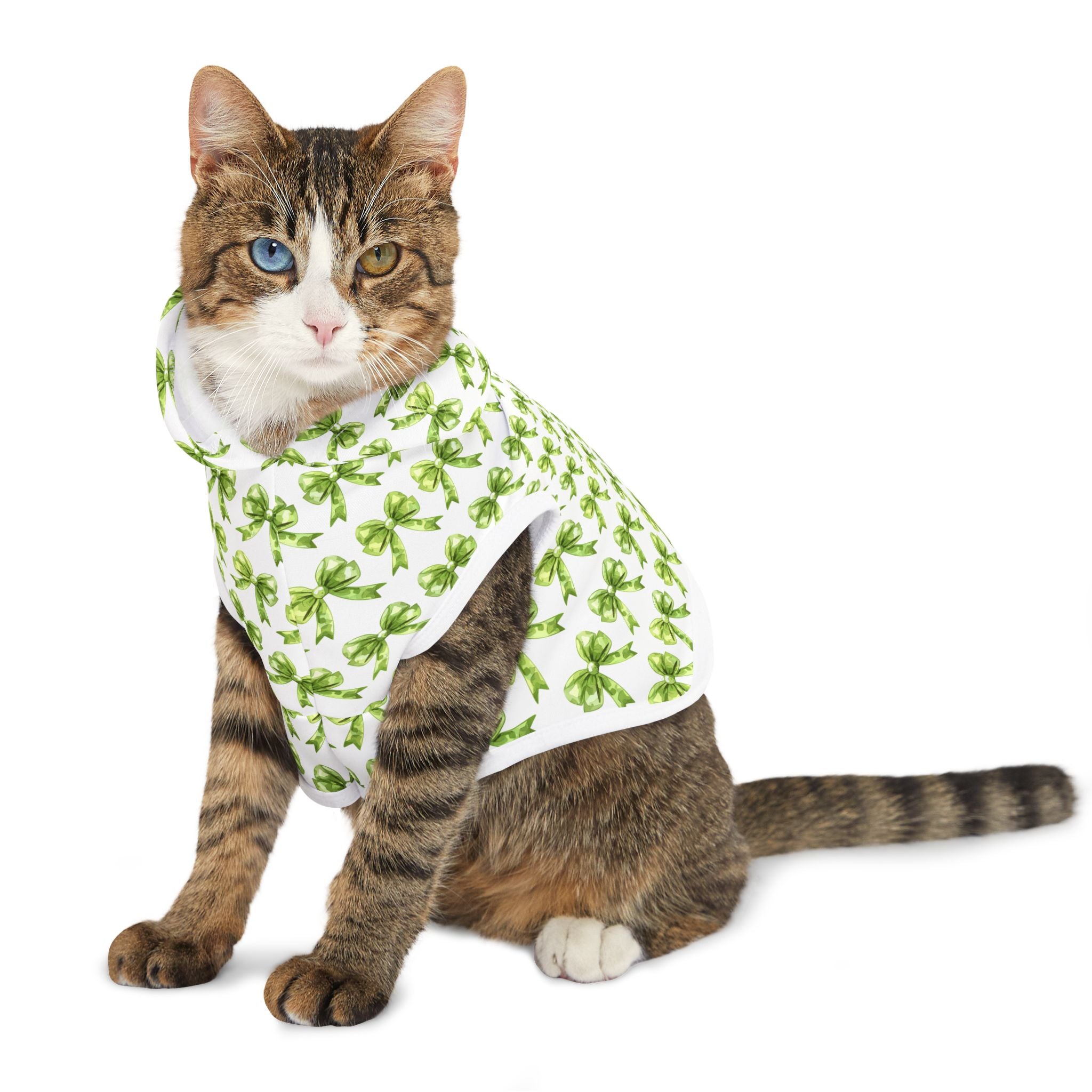 Green Coquette Bows Cute Pet Hoodie - Adorable Puppy Sweater, Small Dog Outfit, Furry Friend Gift, Pet Apparel, Animal Lover Present