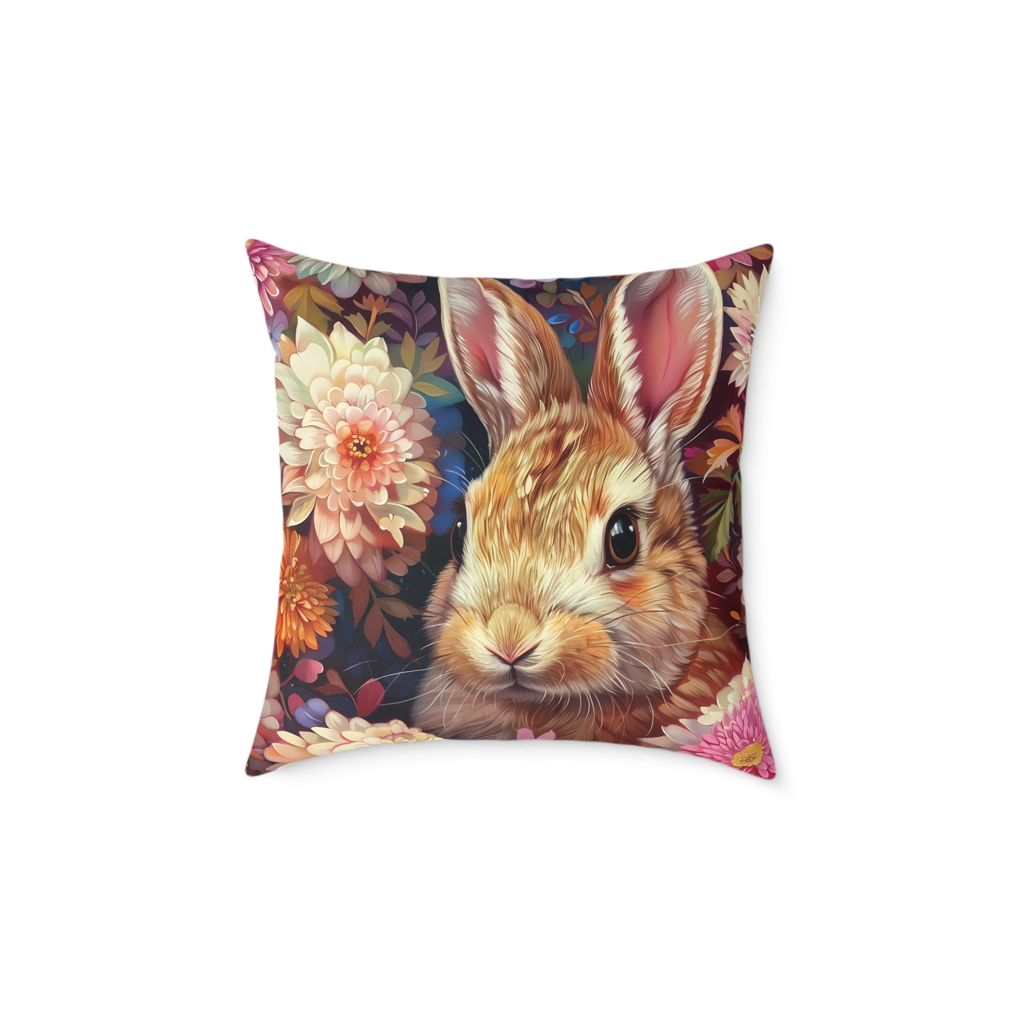 Floral Bunny Throw Pillow | Cottagecore Rabbit Accent Pillow | Woodland Farmhouse Decor Cushion | Wildflower Bunny Pillow | Gumpert Homestead