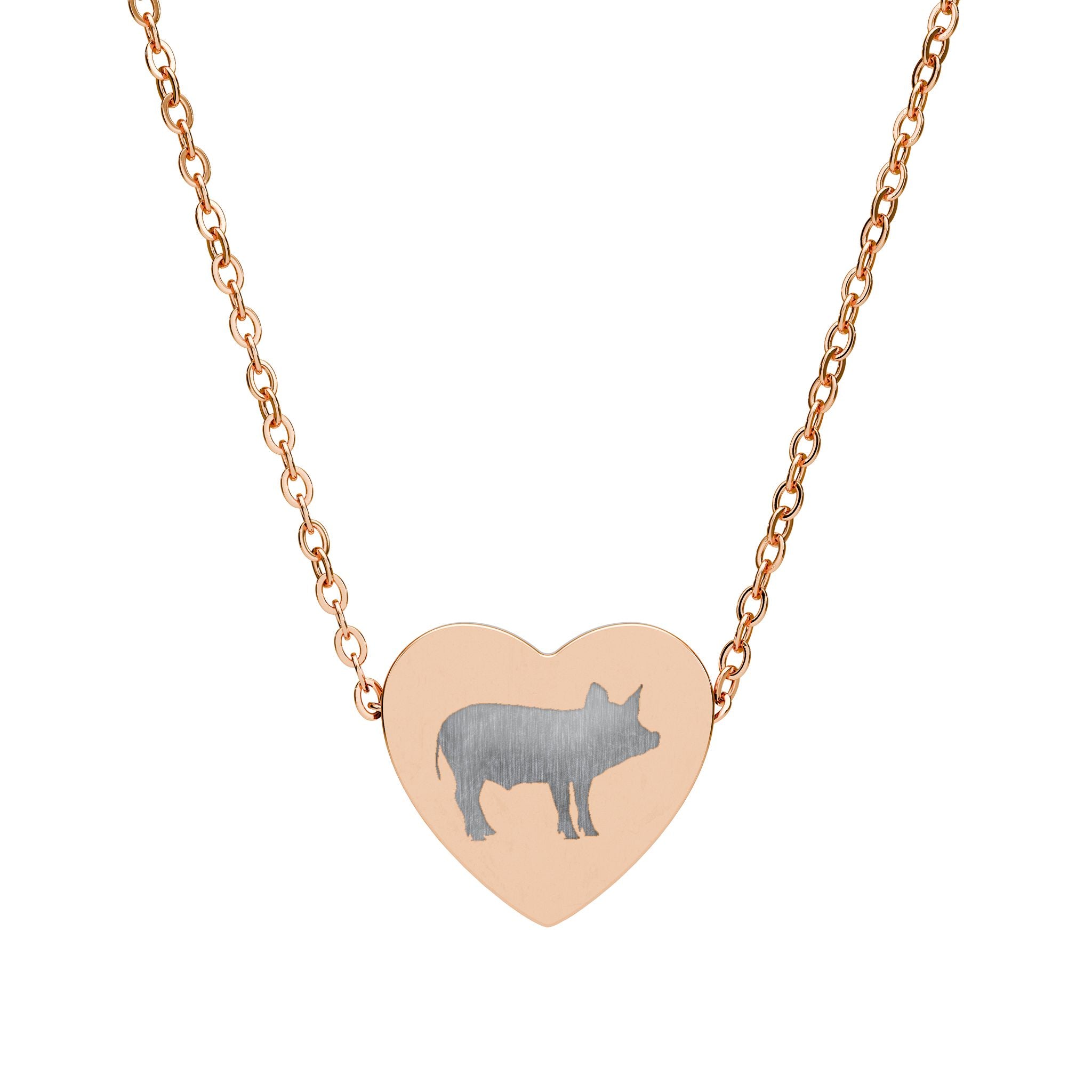 Pig Heart Necklace – Farm Pig Jewelry, Pig Lover Gift, Homestead Necklace, Mini Pig Pendant, Farm Animal Jewelry, Stainless Steel Engraved Heart Necklace