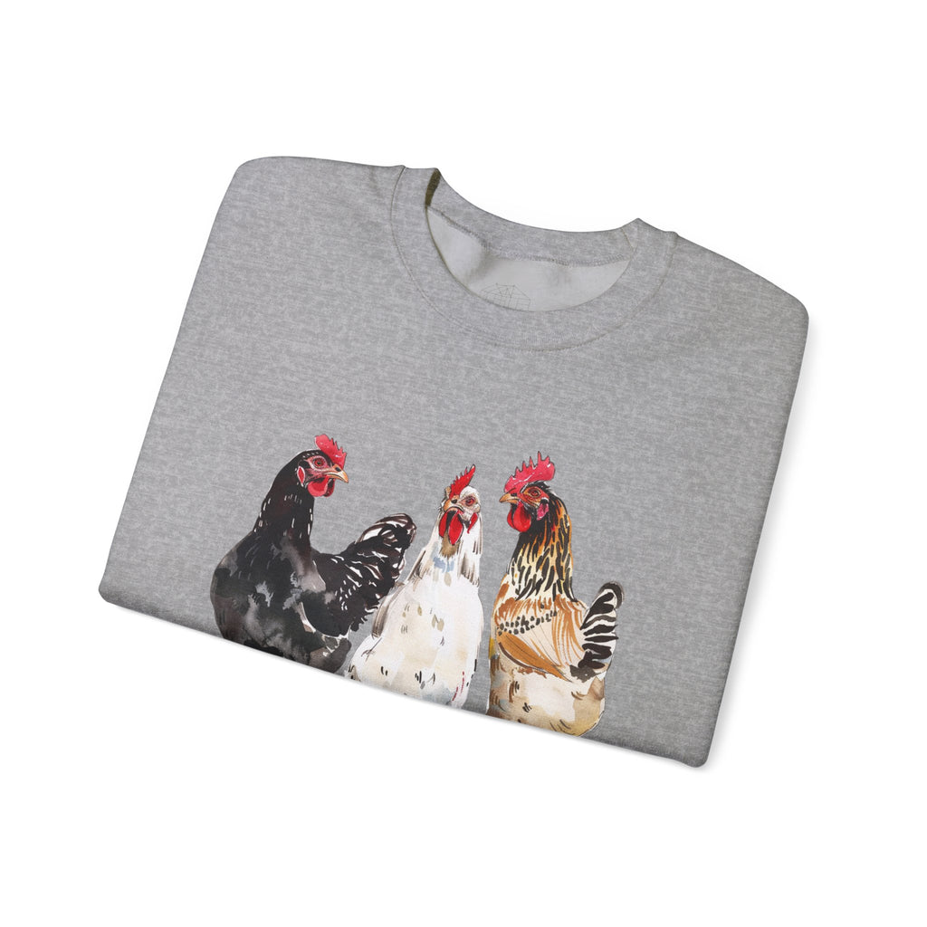 Chicken Flock Sweatshirt – Farmhouse Hen Lineup Crewneck, Cozy Homestead Chicken Mom Pullover, Unisex Gildan 18000