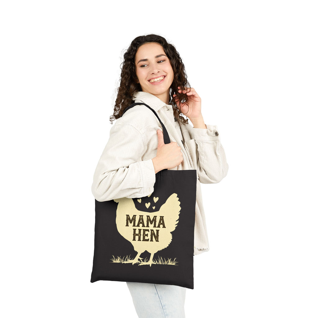Mama Hen Canvas Tote Bag – Chicken Mom Market Bag, Farmhouse Chicken Lover Tote, Reusable Homestead Shopping Bag