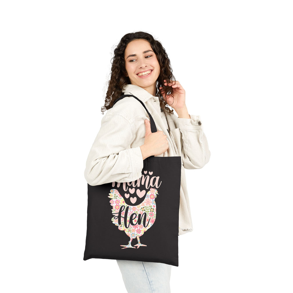 Mama Hen Canvas Tote Bag – Chicken Mom Market Bag, Farmhouse Chicken Lover Tote, Reusable Homestead Shopping Bag