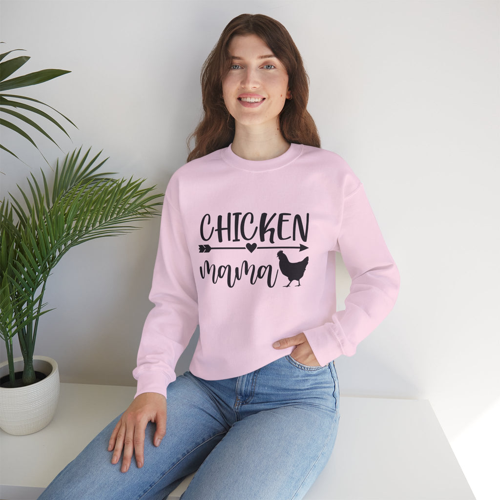 Chicken Mama Sweatshirt – Farmhouse Chicken Mom Crewneck, Rustic Homestead Pullover, Unisex Gildan 18000