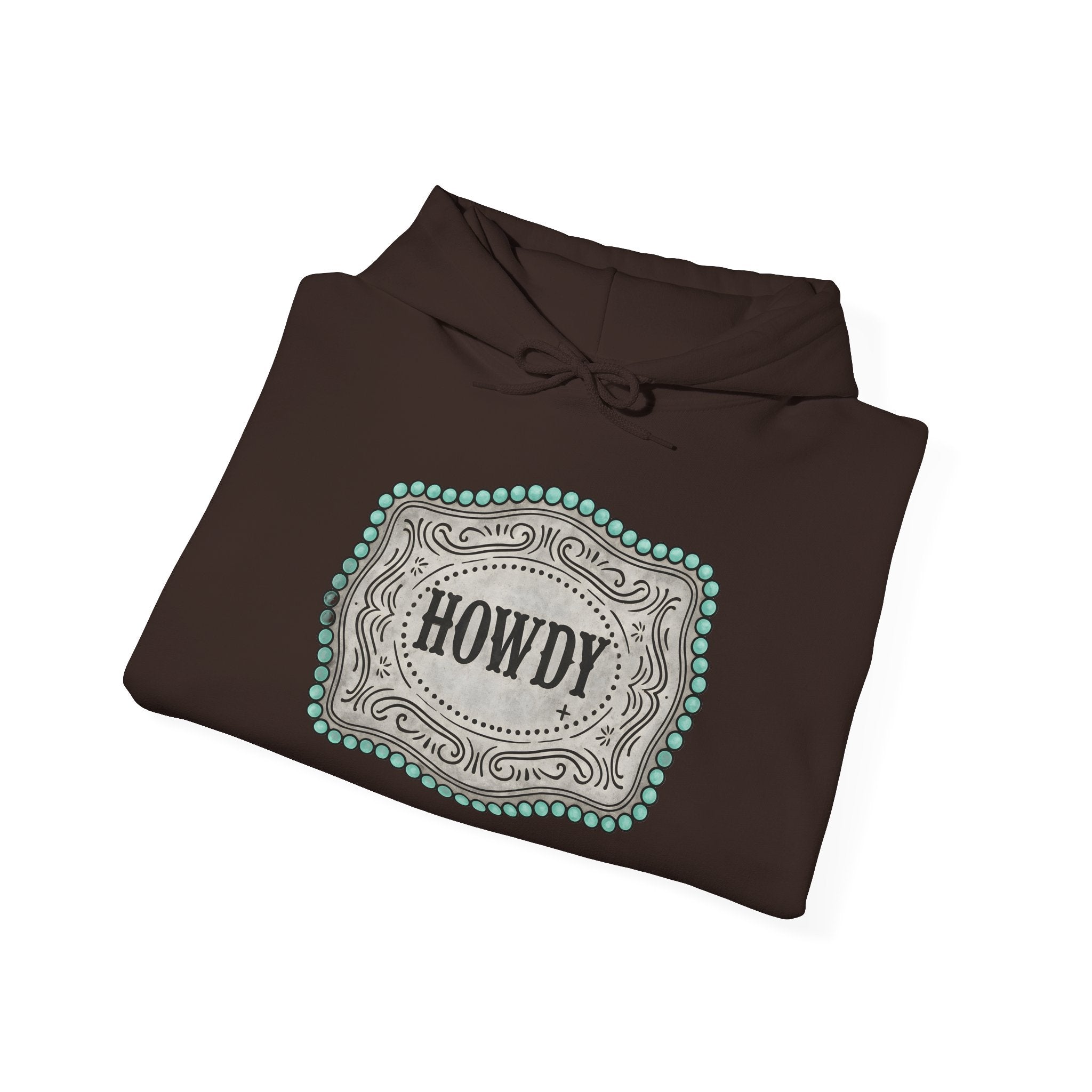Howdy Turquoise Beaded Rodeo Belt Buckle Hoodie – Unisex Farmhouse Western Sweatshirt | Country Homestead Apparel