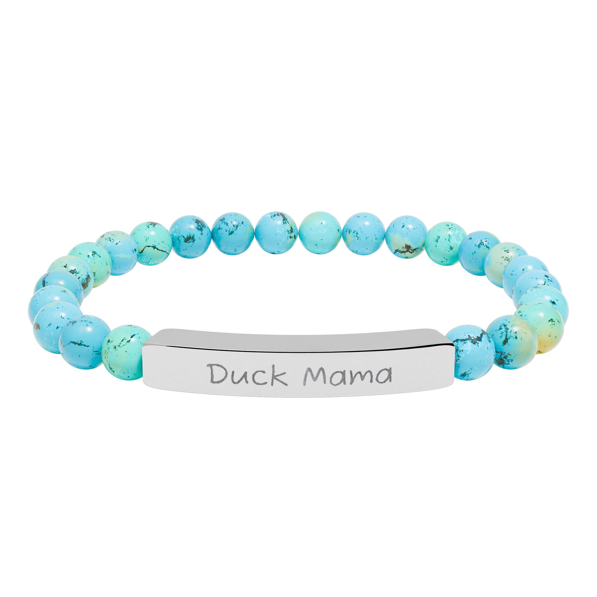 Duck Mama Natural Stone Stretch Bracelet – Engraved Duck Lover Jewelry, Farm Mom Gift, Rustic Homestead Bracelet