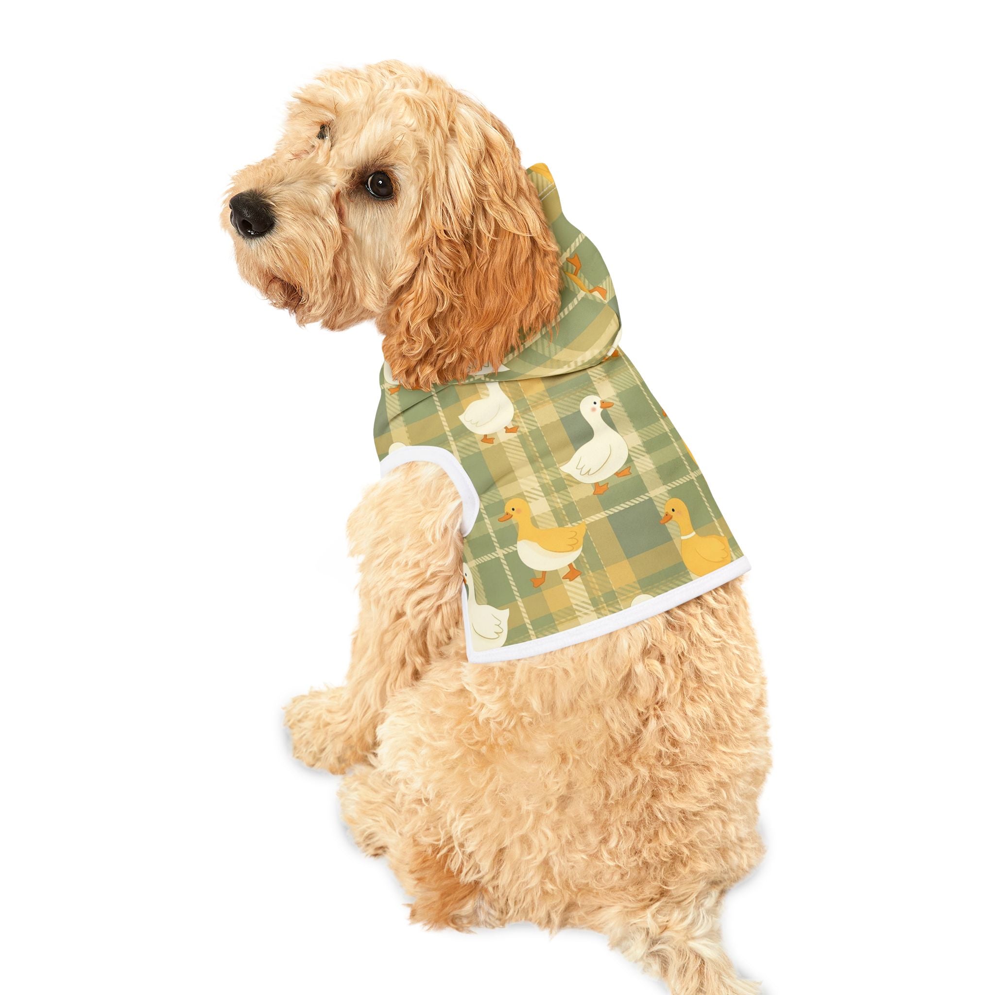 Farmhouse Duck Gingham Pet Hoodie | Cottagecore Goose Dog Hoodie | Country Farm Pet Sweater | Cozy Farm Animal Pet Apparel | Rustic Homestead Dog Hoodie | Small Dog Farm Outfit