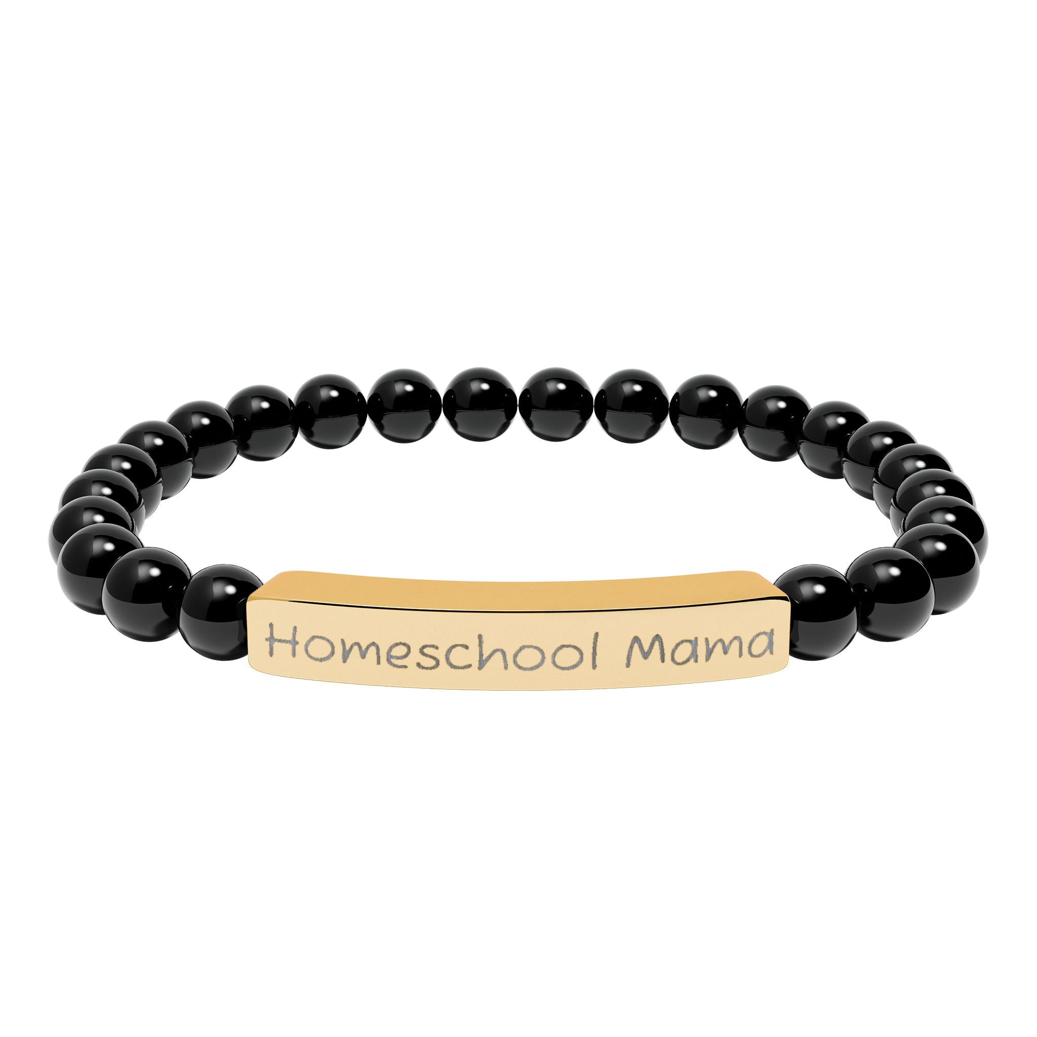 Homeschool Mama Natural Stone Stretch Bracelet – Engraved Mom Jewelry, Homeschool Gift, Rustic Farmhouse Bracelet