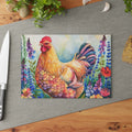 Watercolor Floral Chicken Cutting Board – Farmhouse Glass Kitchen Board for Chicken Lovers