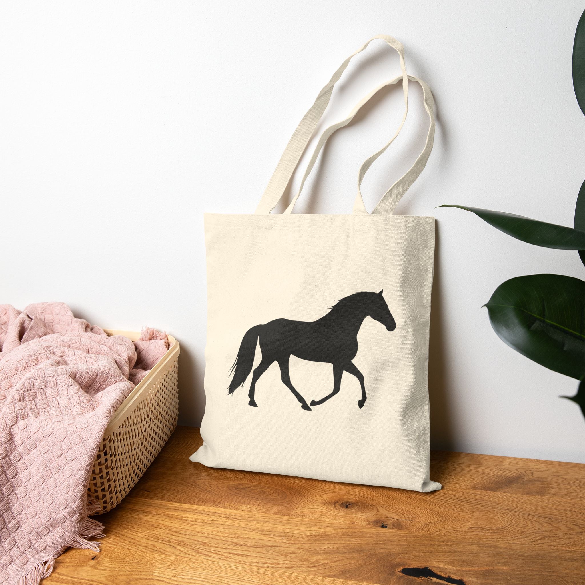 Trotting Horse Silhouette Canvas Tote Bag | Equestrian Farm Tote | Minimalist Horse Lover Market Bag | Rustic Farmhouse Country Tote
