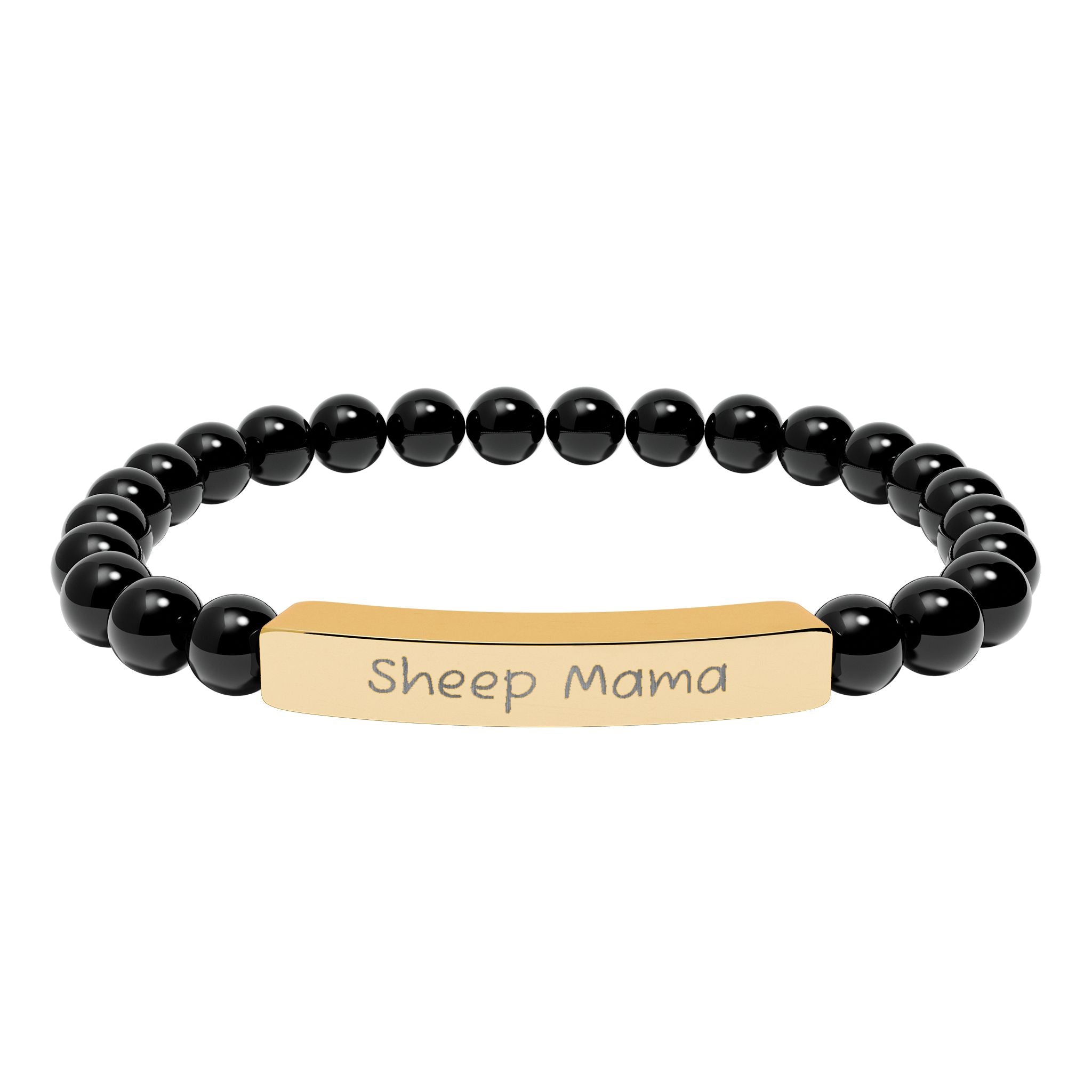 Sheep Mama Natural Stone Stretch Bracelet – Engraved Sheep Lover Jewelry, Farm Mom Gift, Rustic Homestead Bracelet