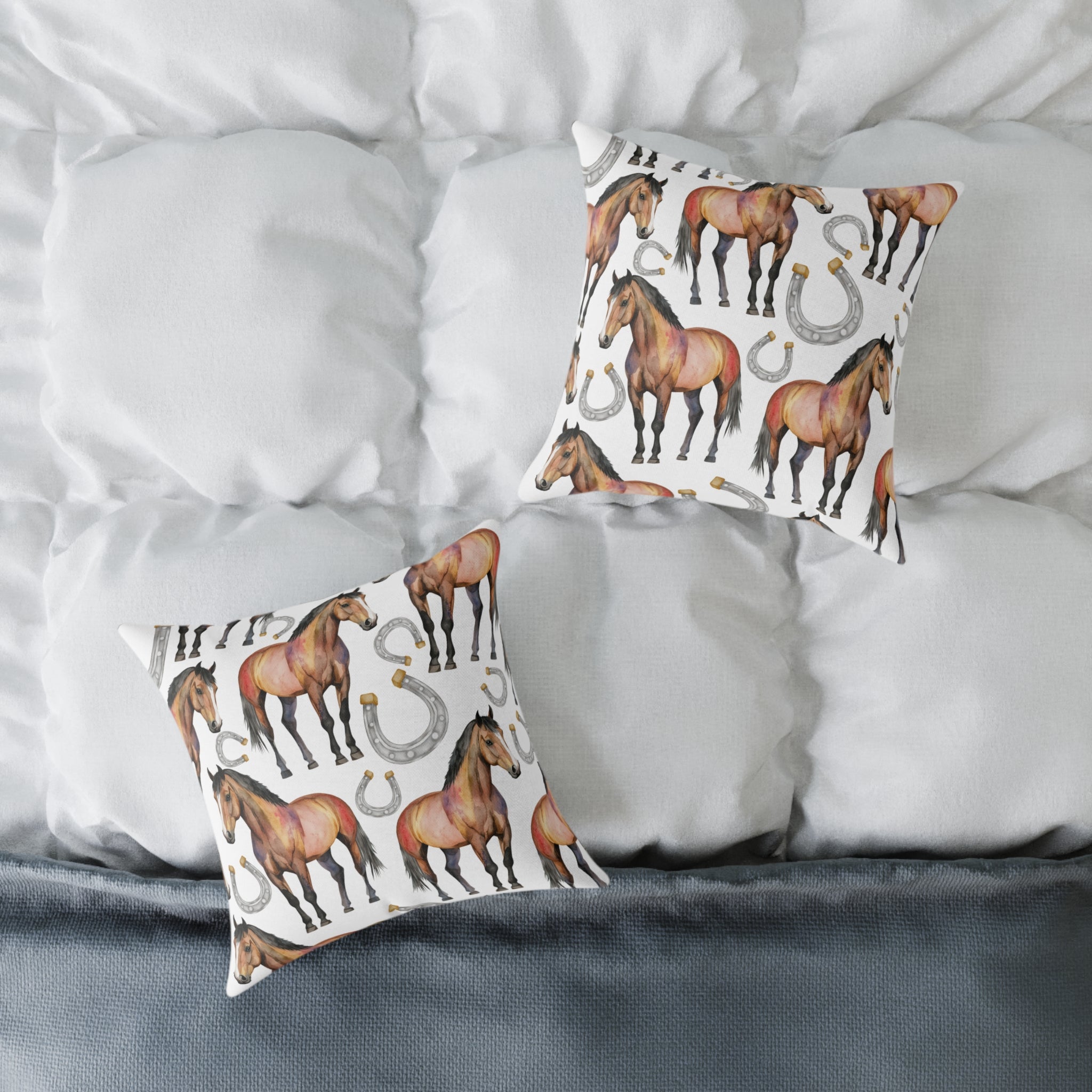 Watercolor Horse Throw Pillow | Equestrian Accent Pillow | Farmhouse Horse Decor Cushion | Rustic Western Horse Home Decor | Gumpert Homestead