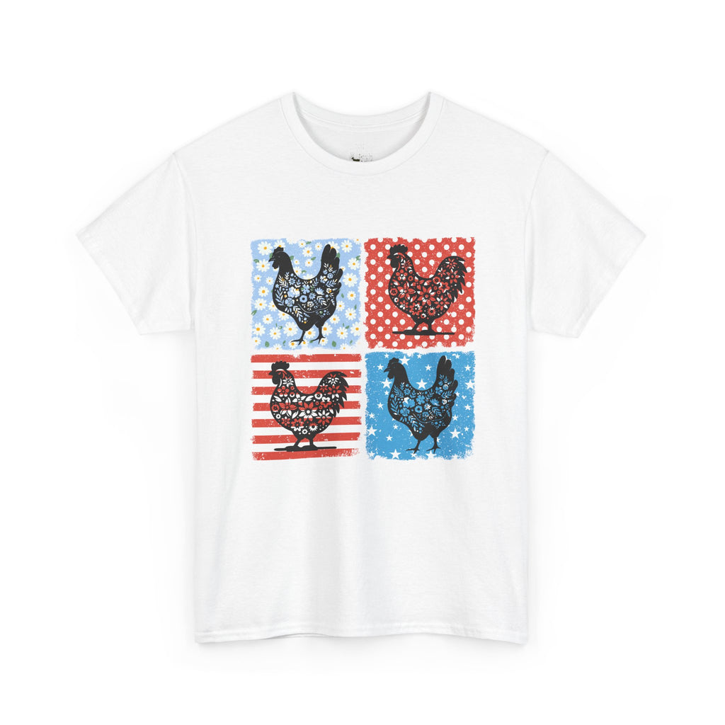Patchwork Chicken Farm T-Shirt | Farmhouse Hen Graphic Tee | Patriotic Chicken Shirt | Country Homestead Apparel | Backyard Chicken Lover Gift