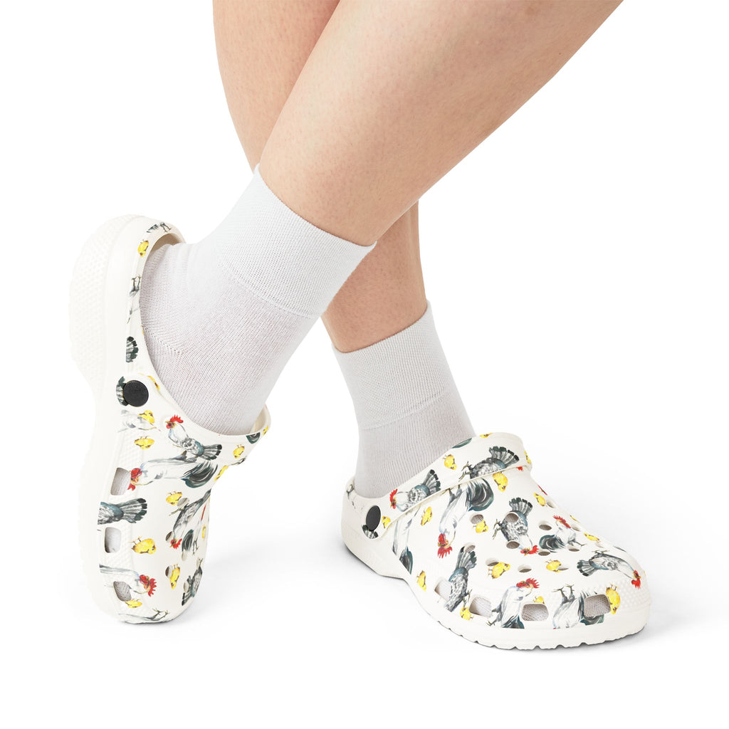Chicken Flock Family Print EVA Clogs – Farm Life Chicken Shoes, Backyard Chicken Slip-On, Homestead Comfort Clogs