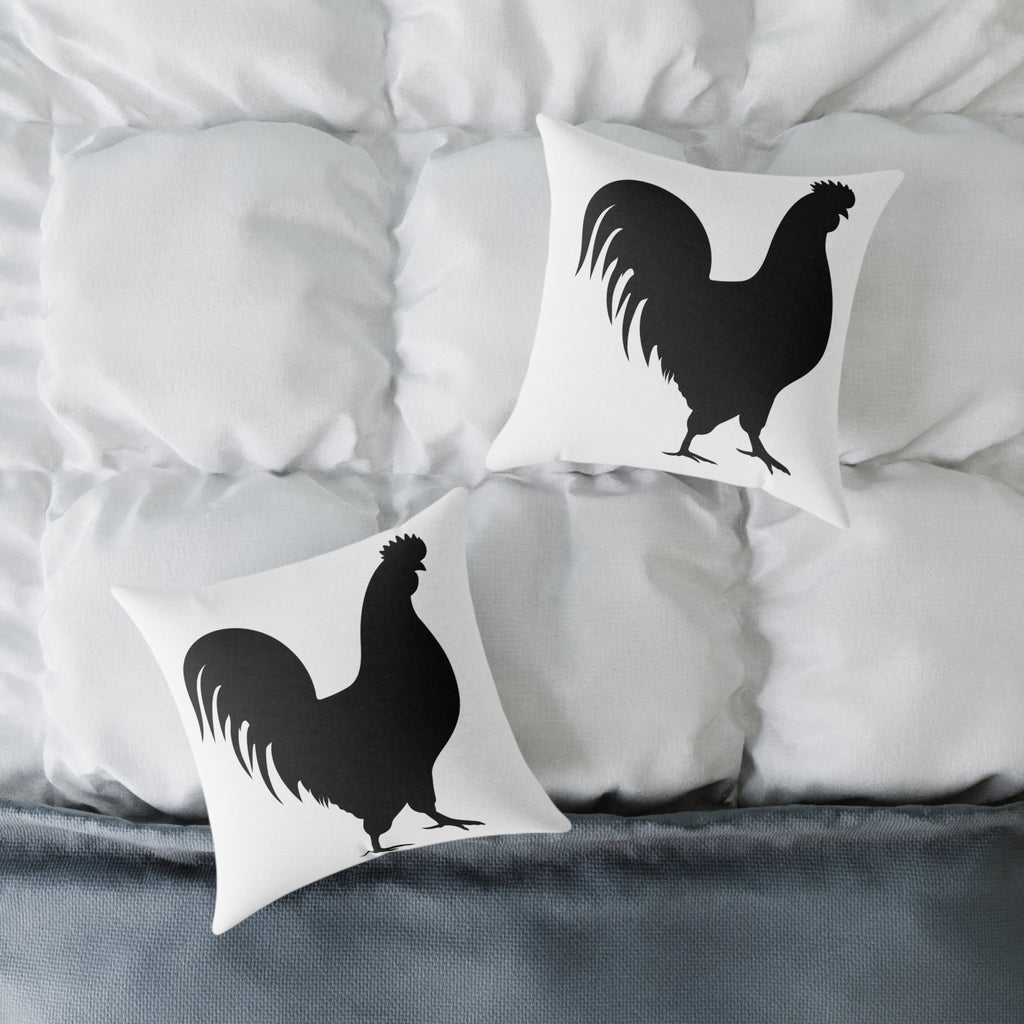 Farmhouse Rooster Silhouette Throw Pillow – Rustic Chicken Decor Cushion, Neutral Country Homestead Accent Pillow