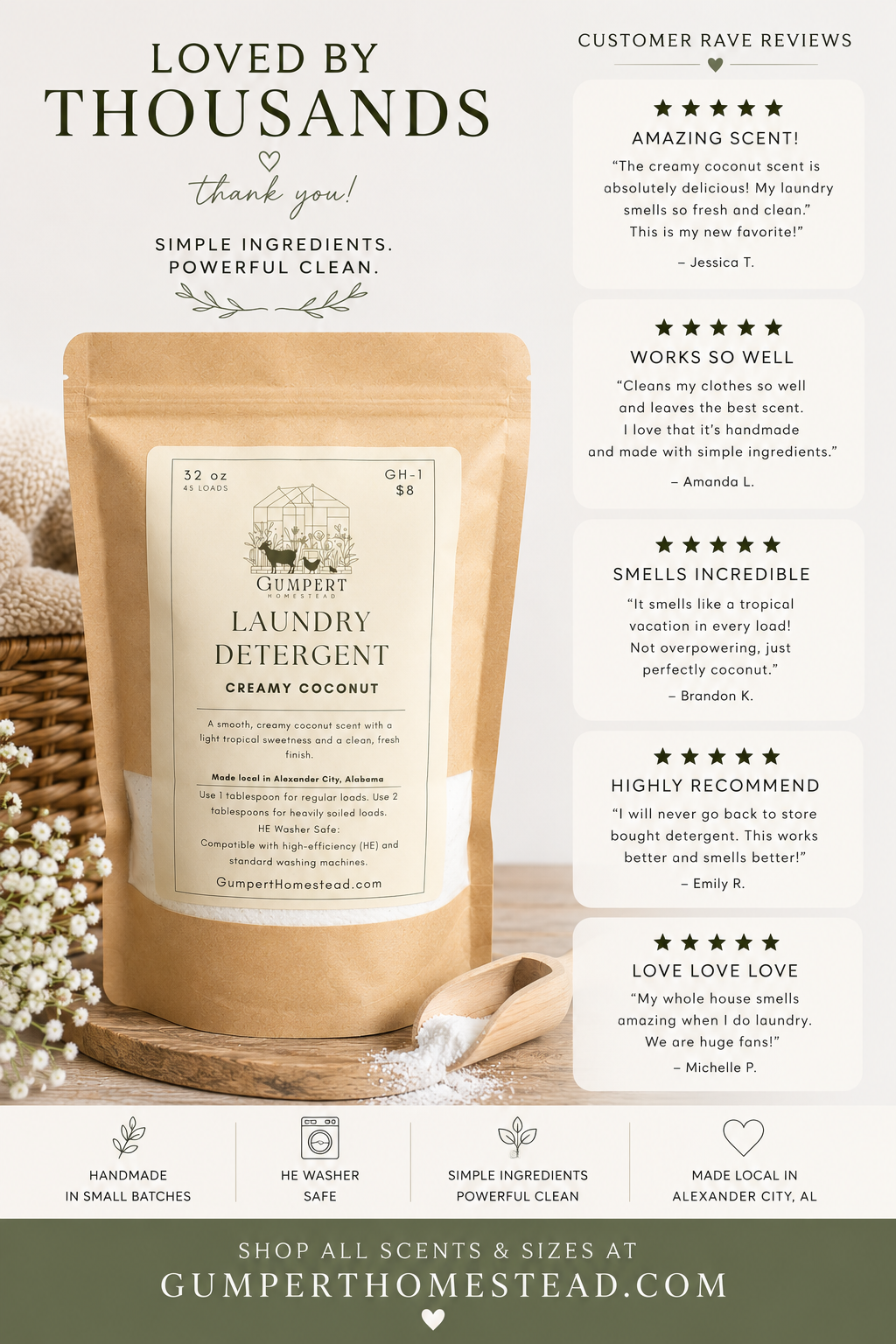 Creamy Coconut Handmade Laundry Detergent | Farm-Made Laundry Soap | HE Washer Safe | Available in 3 Sizes