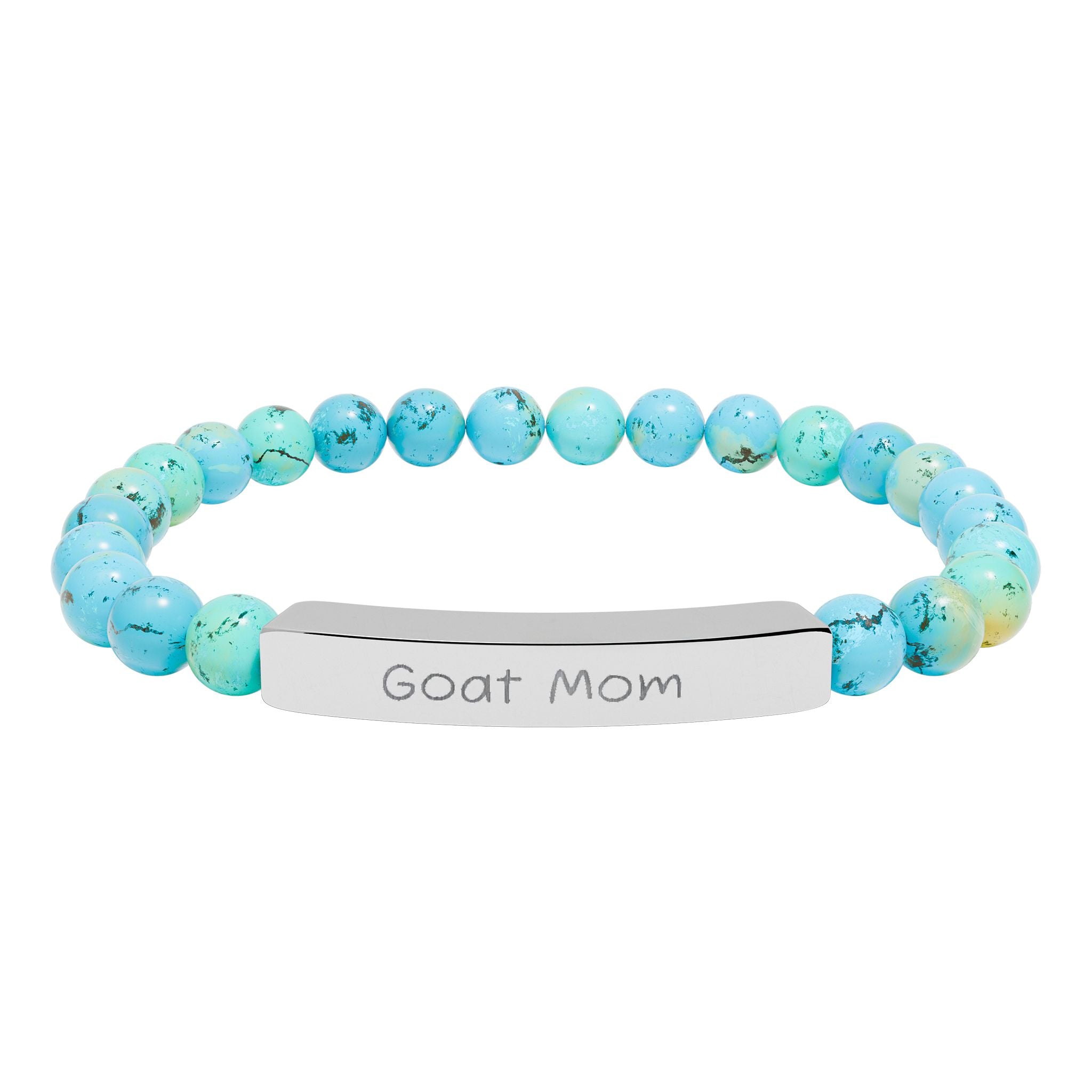 Goat Mom Natural Stone Stretch Bracelet – Engraved Goat Lover Jewelry, Farm Mom Gift, Rustic Homestead Bracelet