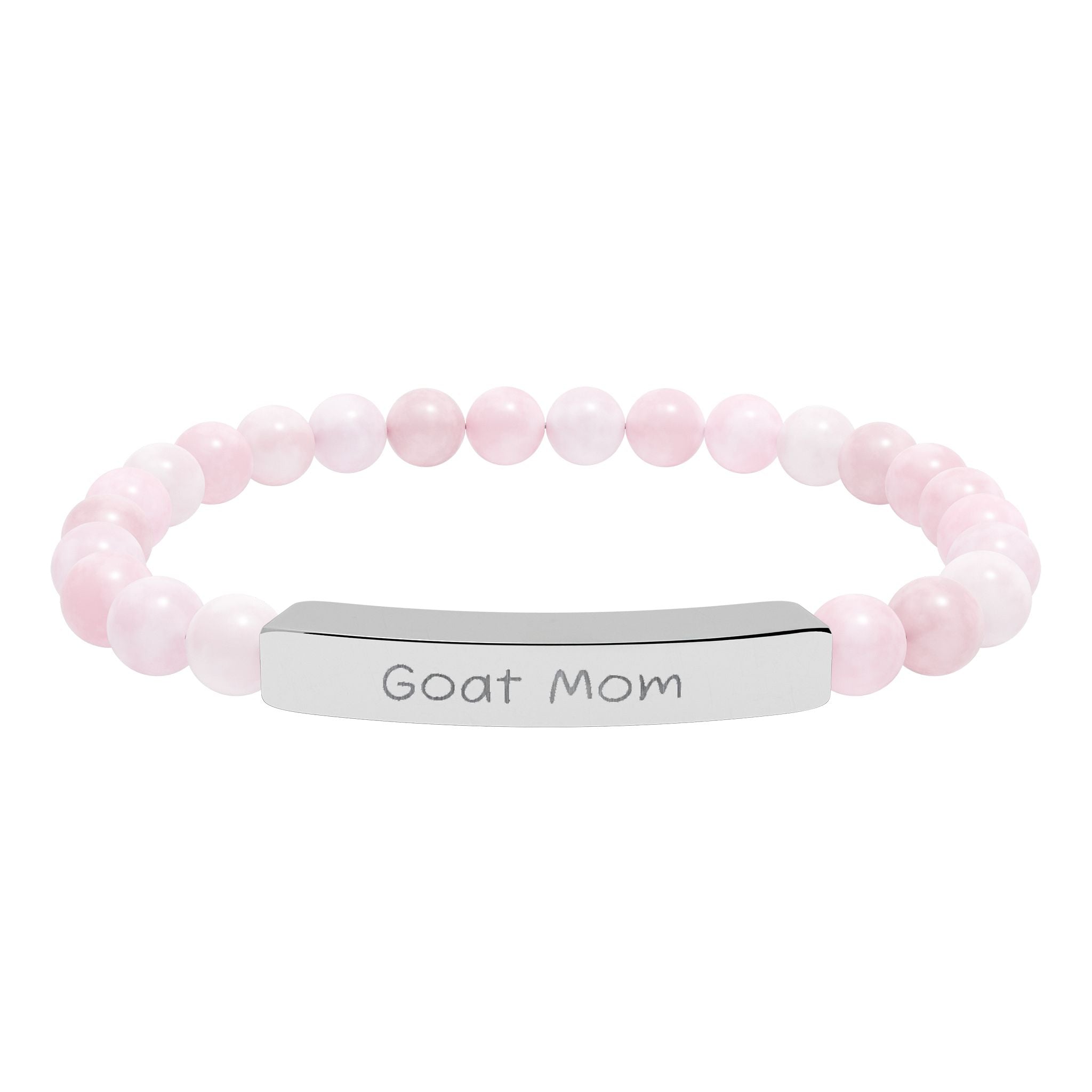 Goat Mom Natural Stone Stretch Bracelet – Engraved Goat Lover Jewelry, Farm Mom Gift, Rustic Homestead Bracelet