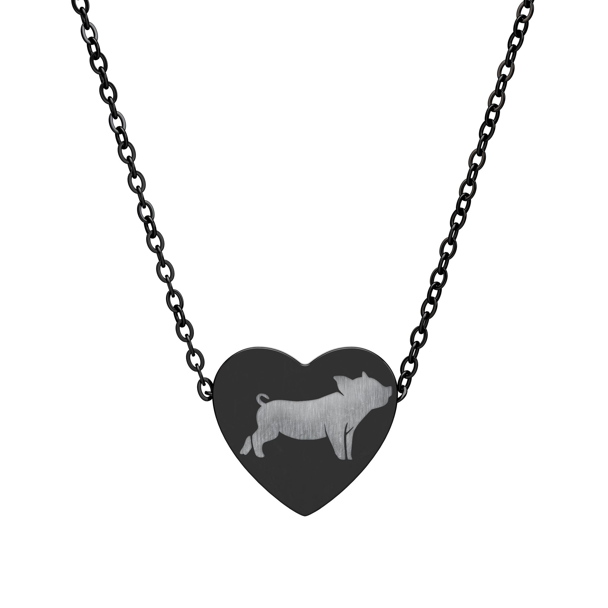 Pig Heart Necklace – Farm Pig Jewelry, Pig Lover Gift, Homestead Necklace, Mini Pig Pendant, Farm Animal Jewelry, Stainless Steel Engraved Heart Necklace