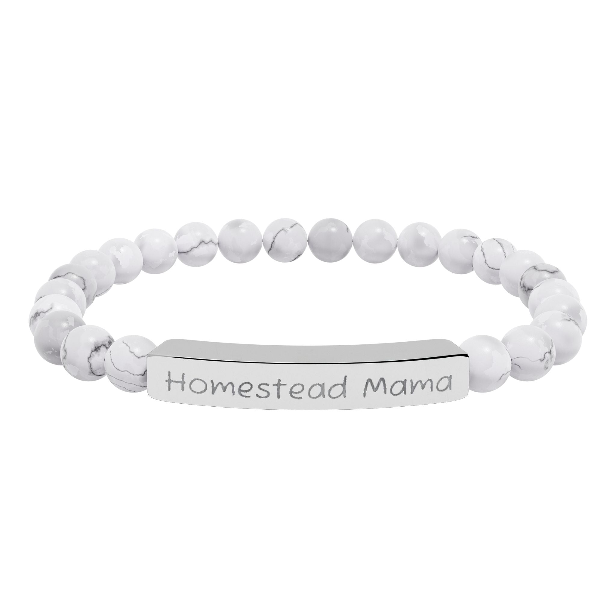 Homestead Mama Natural Stone Stretch Bracelet – Engraved Farmhouse Jewelry, Rustic Homesteader Gift, Farm Mom Bracelet