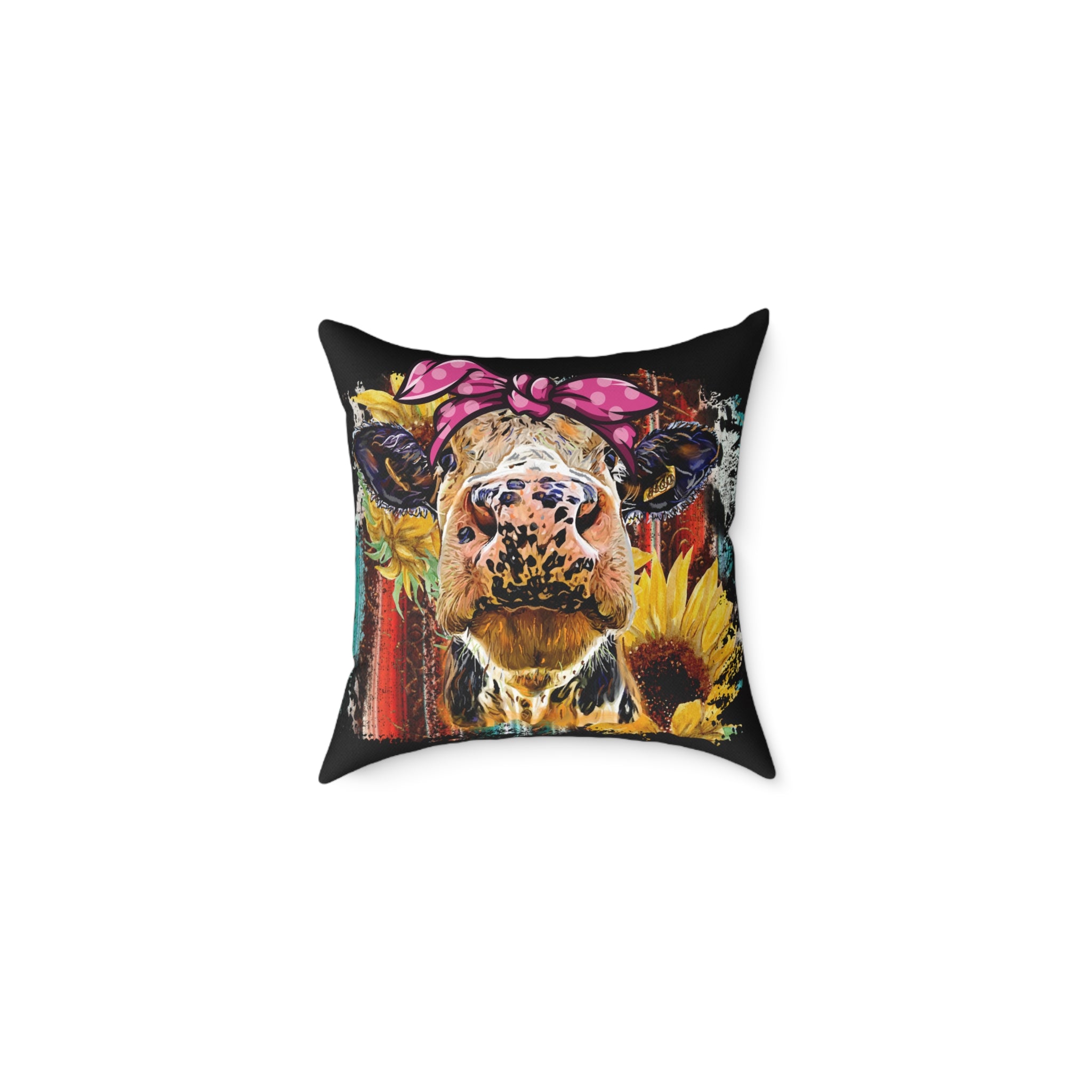 Funny Cow Throw Pillow | Farmhouse Cow Accent Pillow | Sunflower Highland Cow Decor Cushion | Rustic Country Home Decor | Gumpert Homestead