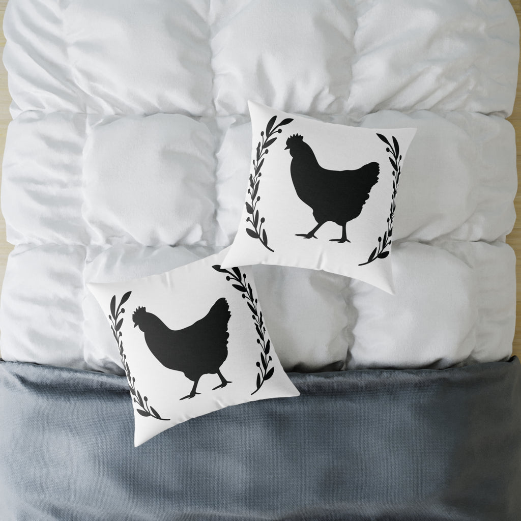 Farmhouse Chicken Silhouette Throw Pillow – Rustic Chicken Decor Cushion, Neutral Country Homestead Accent Pillow