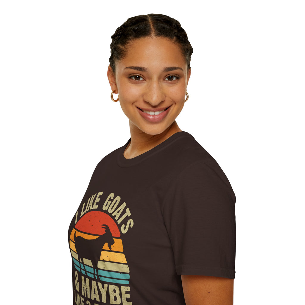 “I Like Goats & Maybe Like 3 People” Vintage Goat Lover Unisex Softstyle T-Shirt | Funny Farm Life Tee