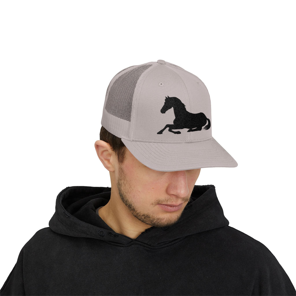 Resting Horse Trucker Hat | Laying Horse Silhouette Mesh Snapback Cap | Western Ranch Horse Lover Hat | Rustic Farm Life Cowboy Cowgirl Cap