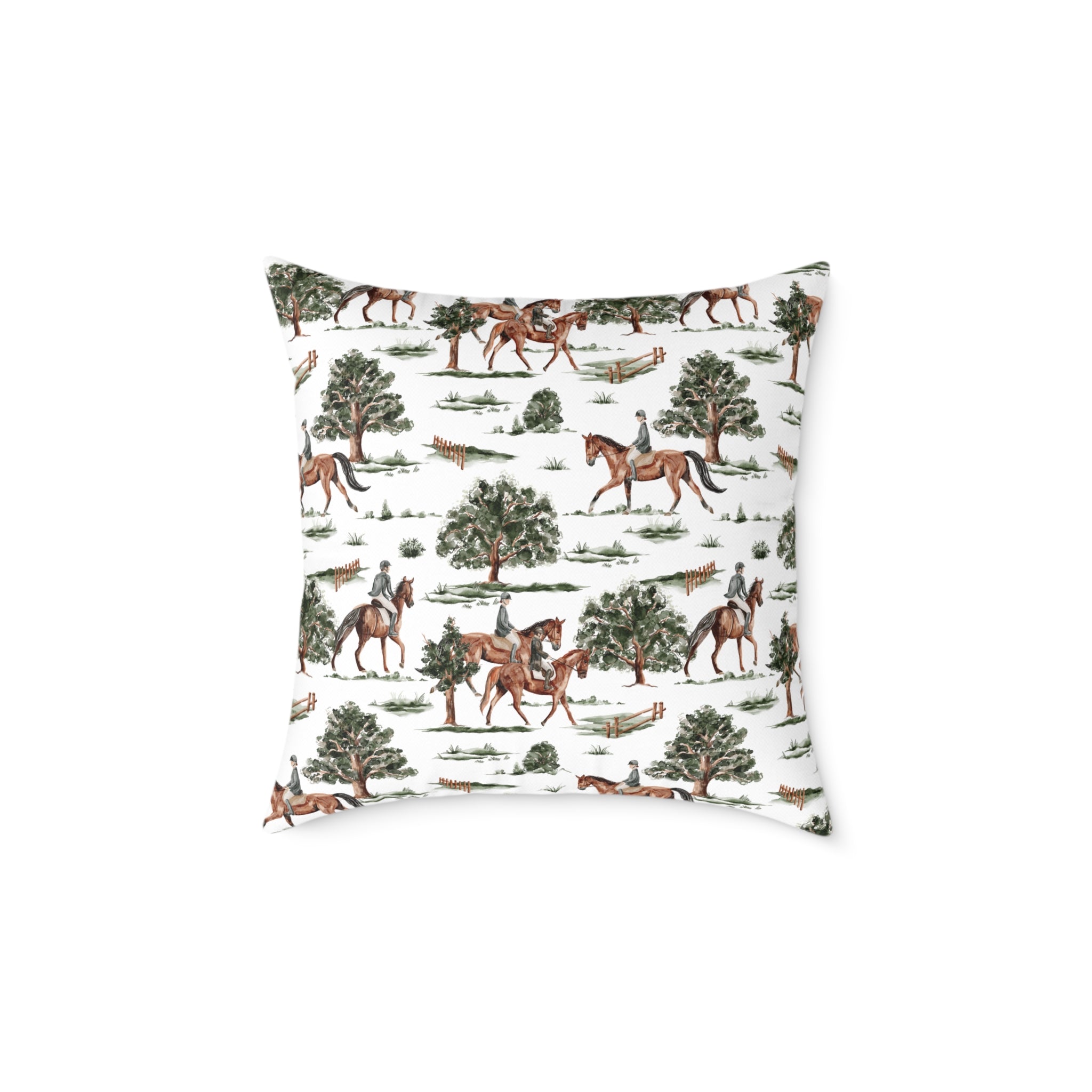 Equestrian Toile Throw Pillow | Farmhouse Horse Accent Pillow | Rustic Riding Scene Decor Cushion | Cottagecore Horse Home Decor | Gumpert Homestead