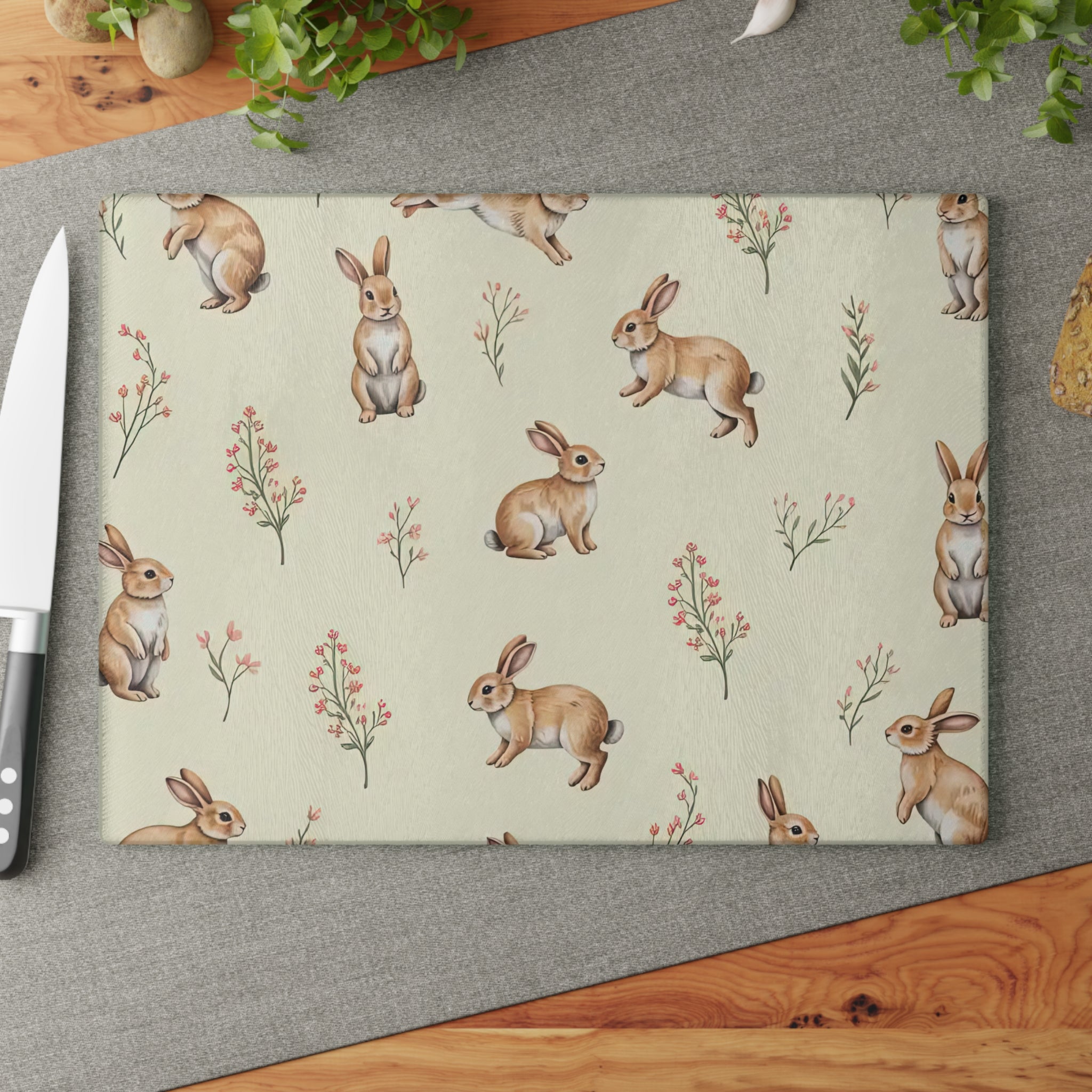 Cottagecore Bunny Glass Cutting Board | Rabbit Kitchen Decor | Farmhouse Bunny Tempered Glass Cutting Board | Gumpert Homestead