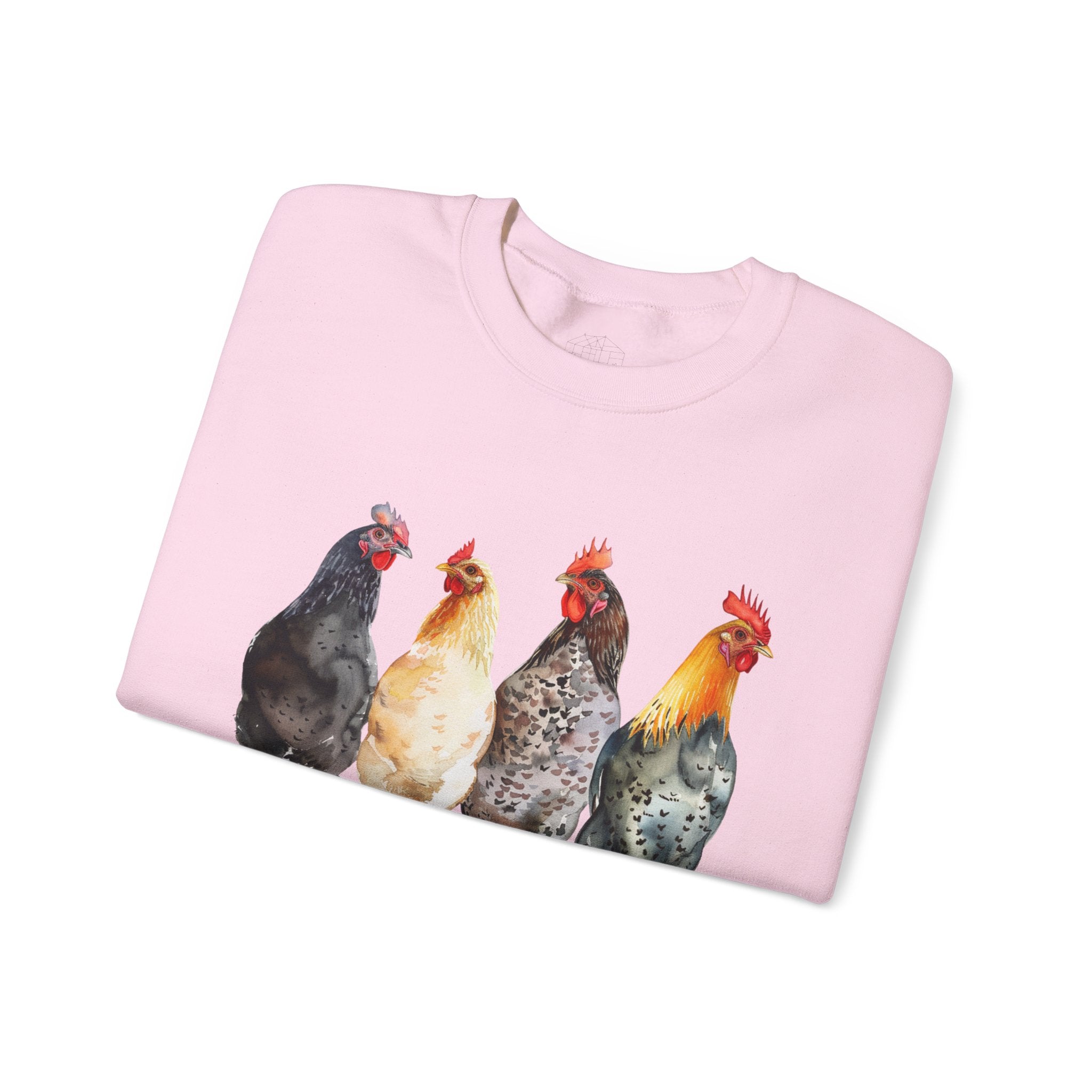 Chicken Flock Sweatshirt – Farmhouse Hen Lineup Crewneck, Cozy Homestead Chicken Mom Pullover, Unisex Gildan 18000