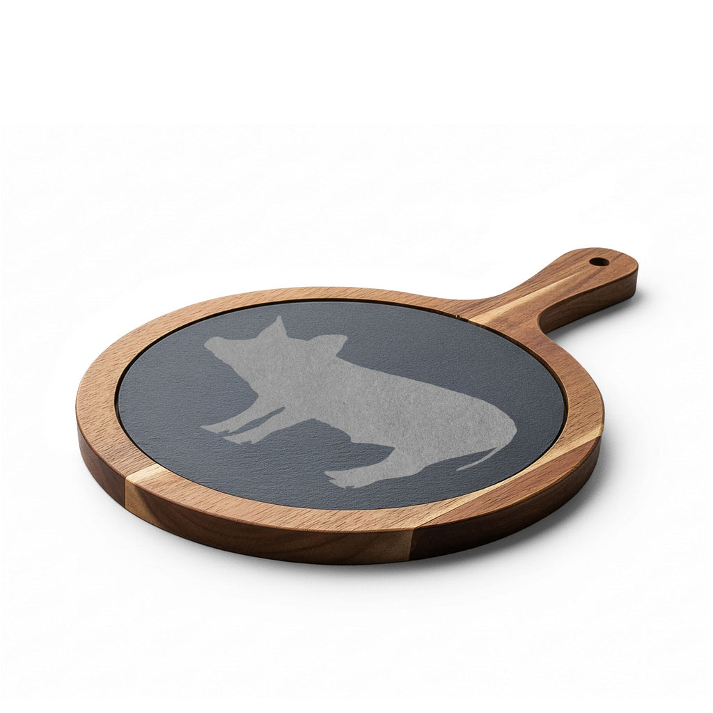 Piglet Engraved Charcuterie Board Set | Farmhouse Slate Cheese Board with Knives | Rustic Farm Kitchen Serving Board | Homestead Pig Lover Gift