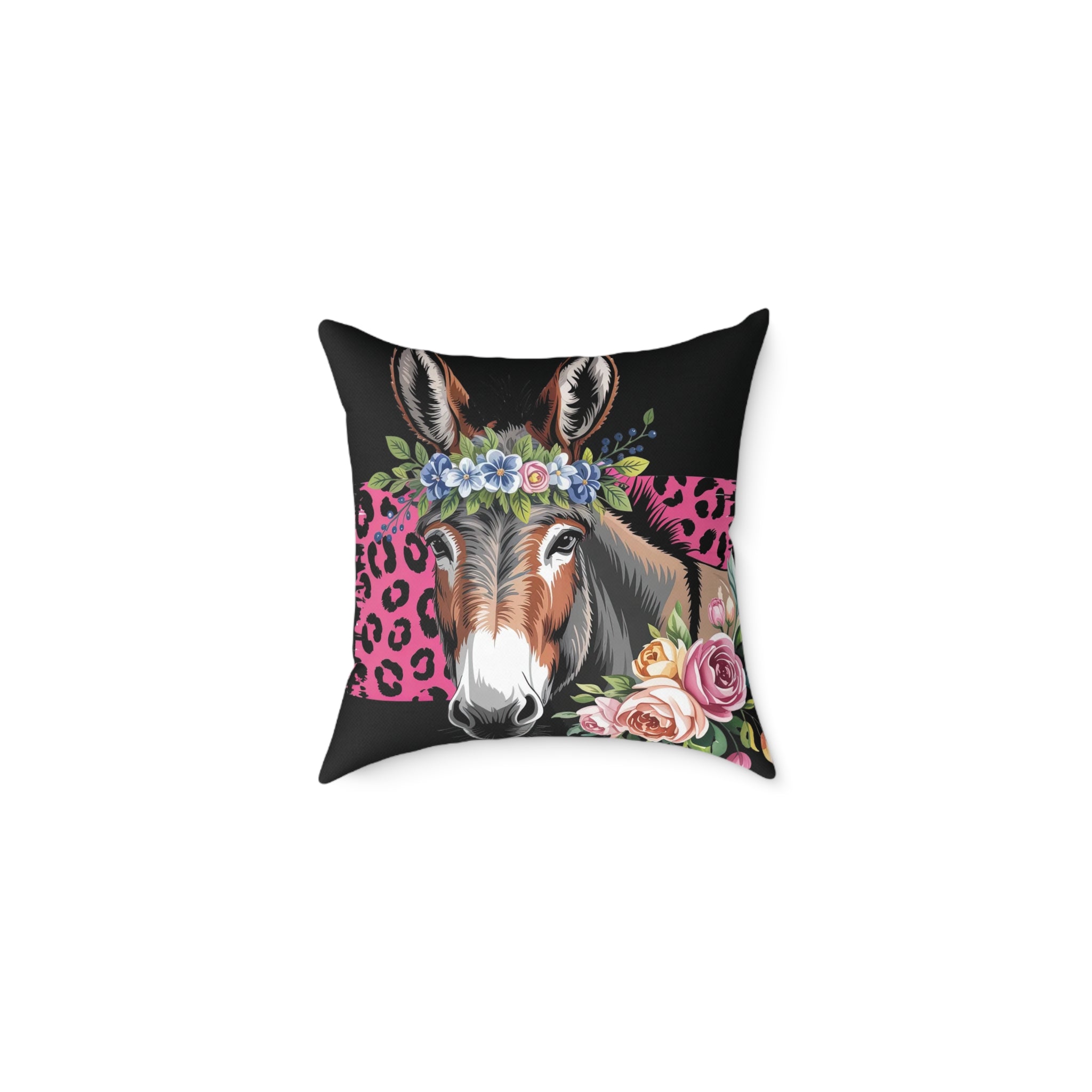 Floral Donkey Throw Pillow | Farmhouse Donkey Accent Pillow | Pink Western Animal Decor Cushion | Rustic Country Home Decor | Gumpert Homestead