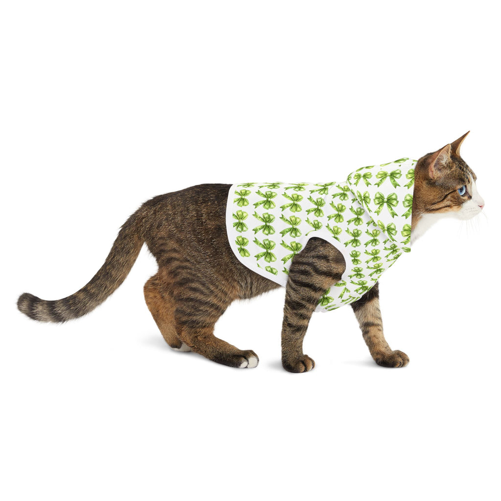 Green Coquette Bows Cute Pet Hoodie - Adorable Puppy Sweater, Small Dog Outfit, Furry Friend Gift, Pet Apparel, Animal Lover Present