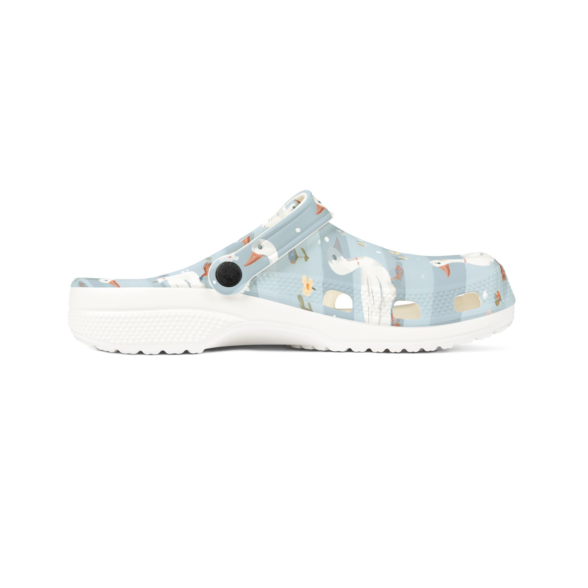 Cottagecore Goose Stripe EVA Clogs – Pastel Farm Goose Slip-On Shoes for Homestead Living
