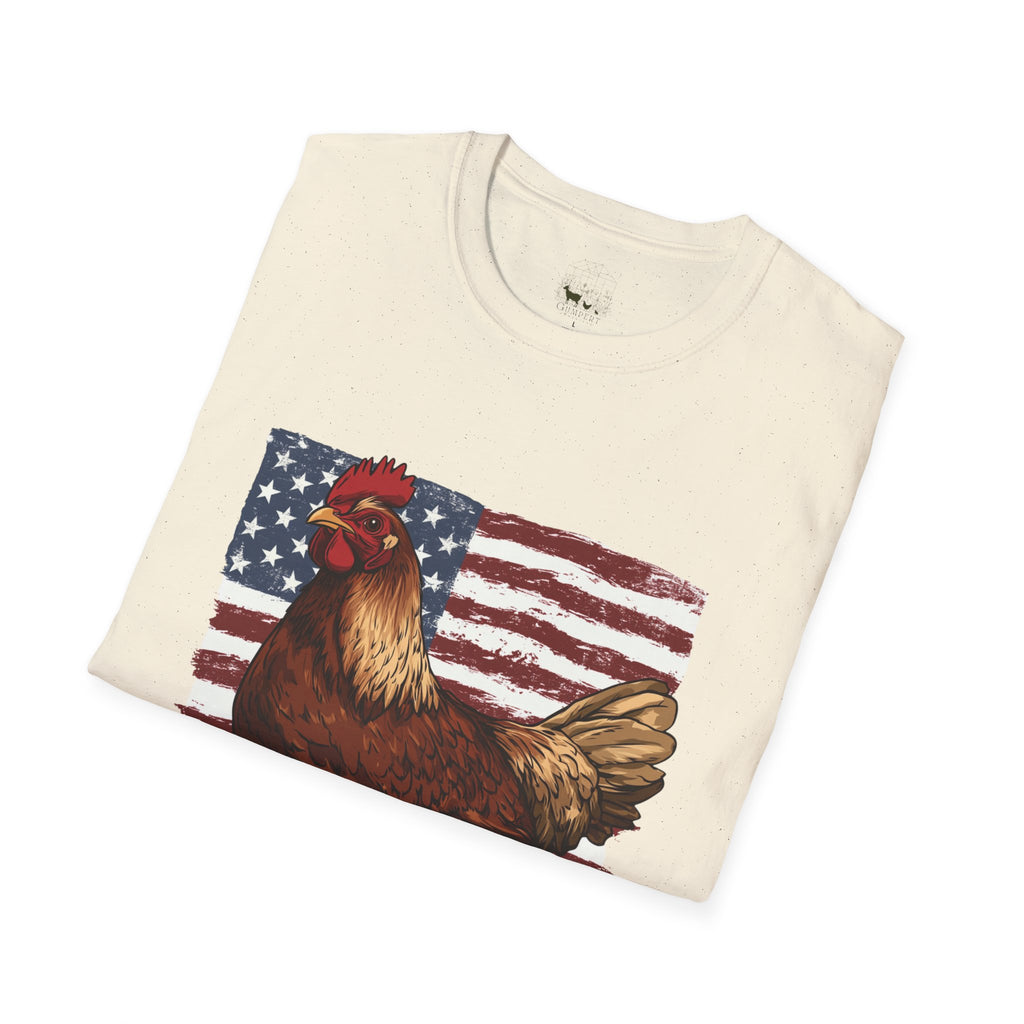 American Flag Chickens T-Shirt – American Flag Hen Shirt, Farm Life Tee, 4th of July Chicken Shirt, Backyard Chicken Keeper Gift, Homestead Farm Apparel