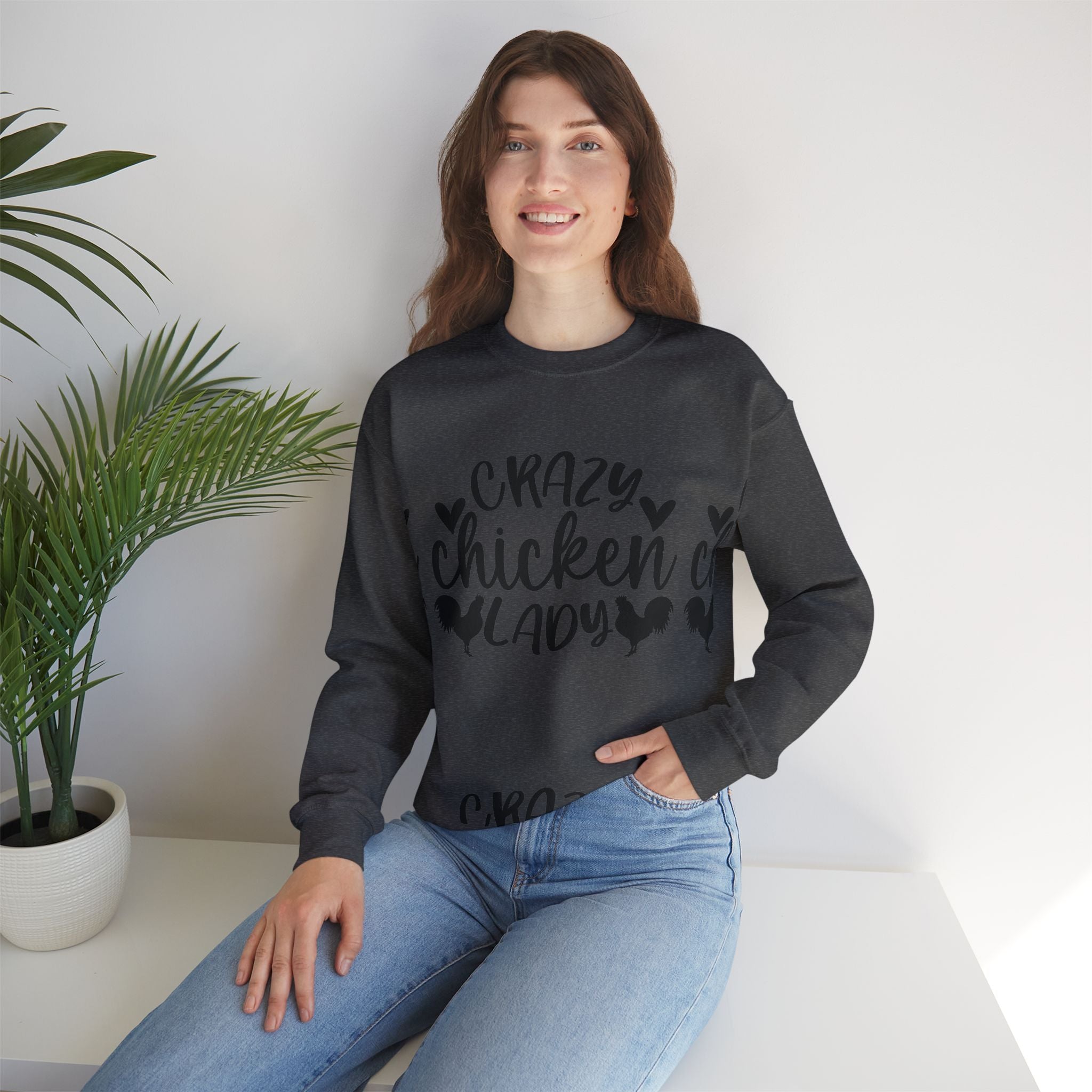 Crazy Chicken Lady Sweatshirt – Funny Chicken Mom Crewneck, Farmhouse Homestead Pullover, Unisex Gildan 18000