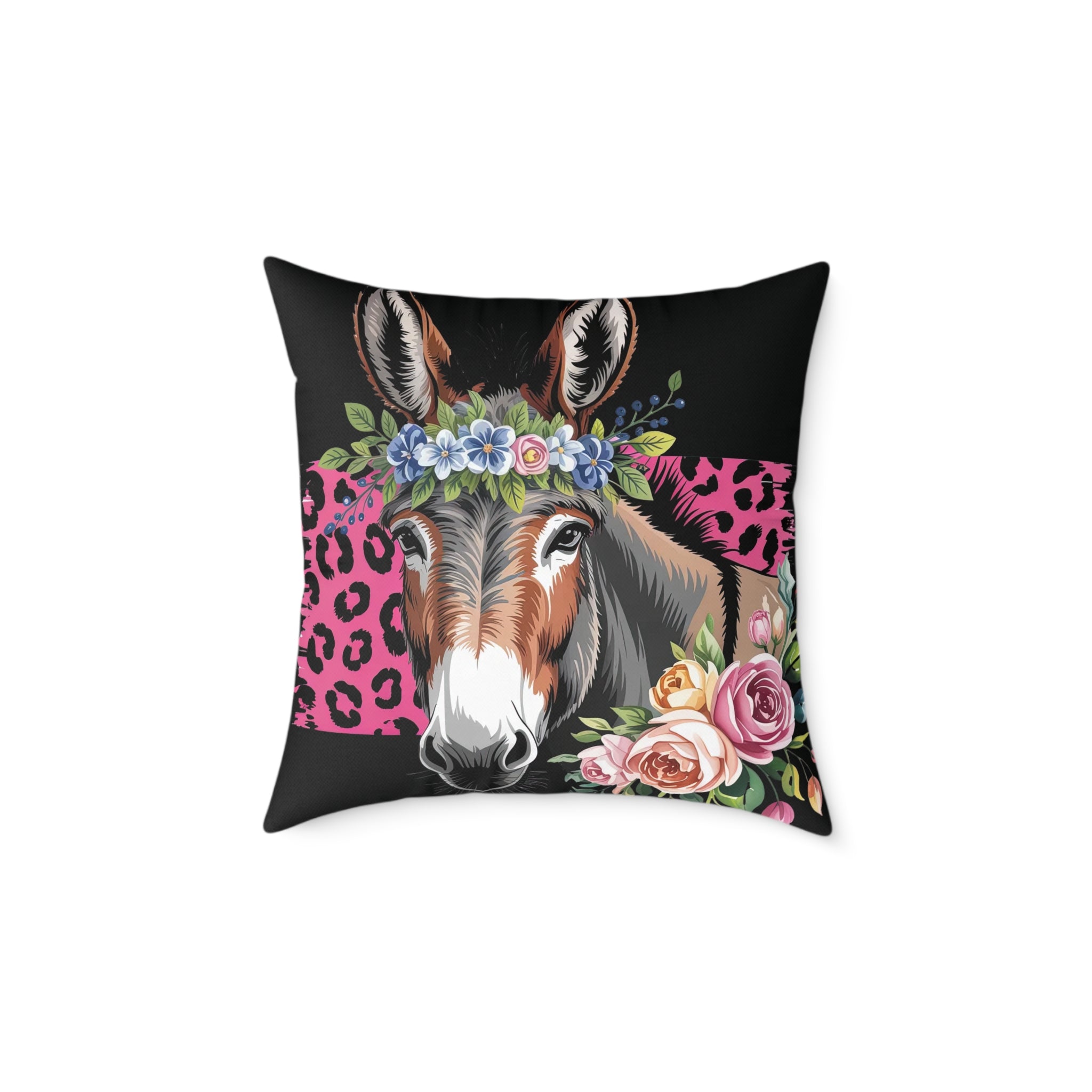 Floral Donkey Throw Pillow | Farmhouse Donkey Accent Pillow | Pink Western Animal Decor Cushion | Rustic Country Home Decor | Gumpert Homestead