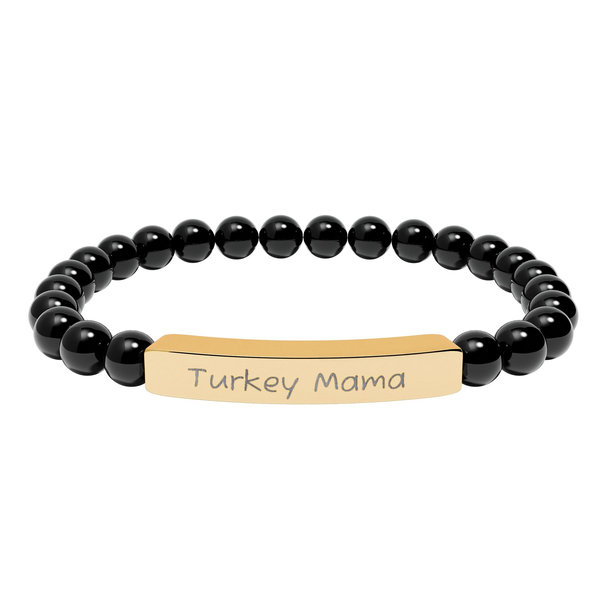 Turkey Mama Natural Stone Stretch Bracelet – Engraved Turkey Lover Jewelry, Farm Mom Gift, Rustic Homestead Bracelet