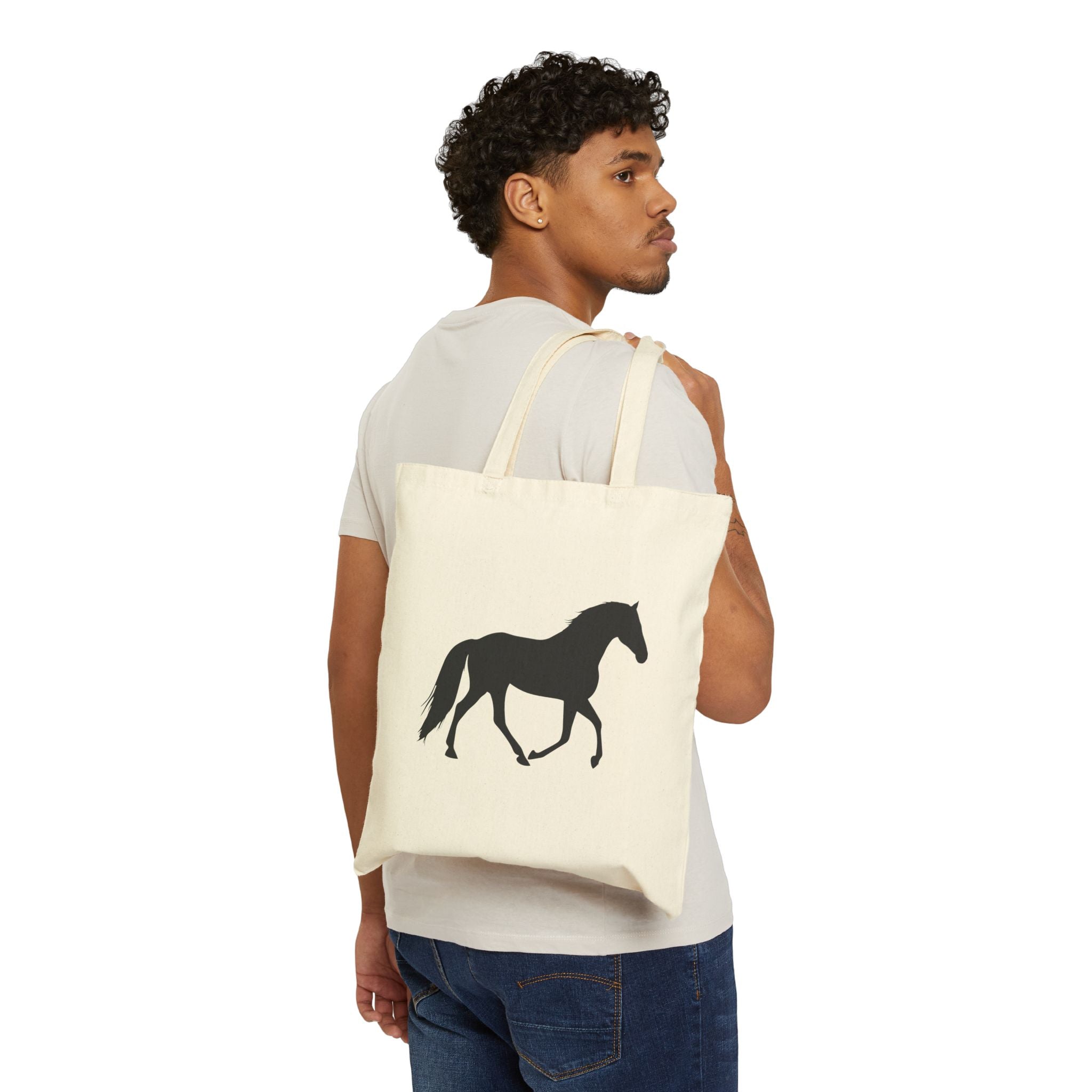 Trotting Horse Silhouette Canvas Tote Bag | Equestrian Farm Tote | Minimalist Horse Lover Market Bag | Rustic Farmhouse Country Tote