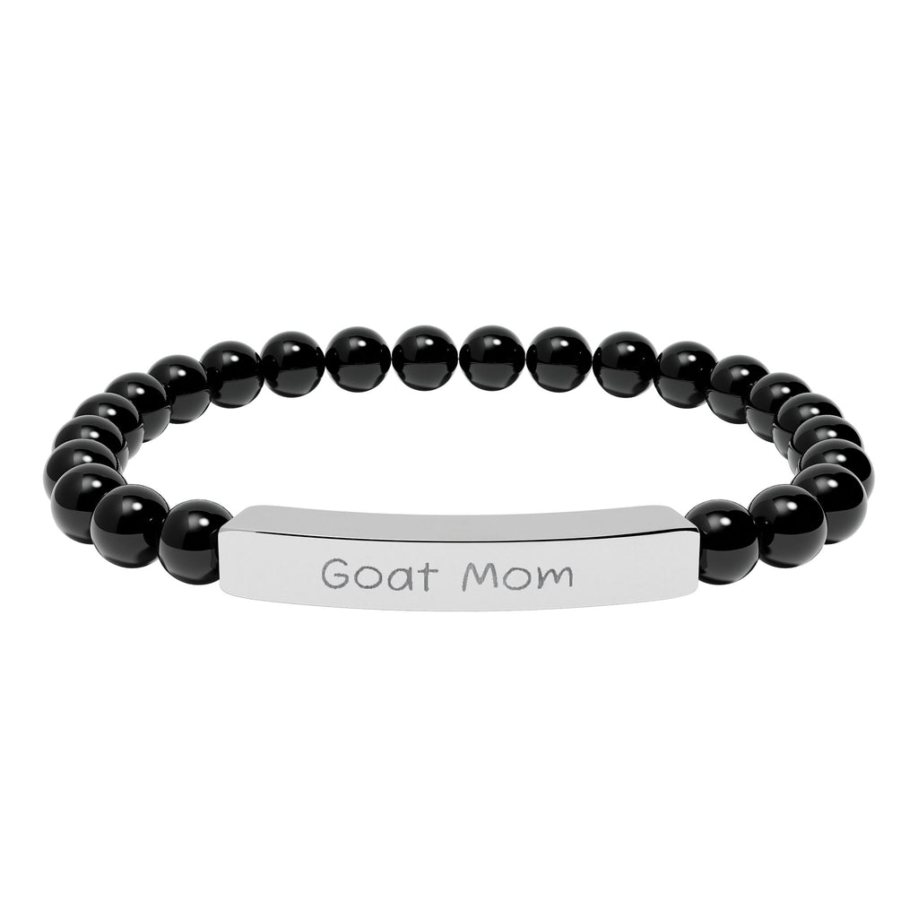 Goat Mom Natural Stone Stretch Bracelet – Engraved Goat Lover Jewelry, Farm Mom Gift, Rustic Homestead Bracelet