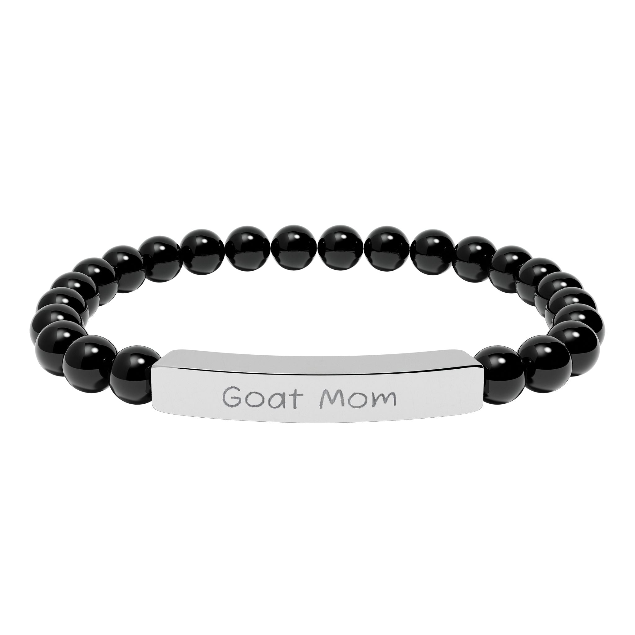Goat Mom Natural Stone Stretch Bracelet – Engraved Goat Lover Jewelry, Farm Mom Gift, Rustic Homestead Bracelet