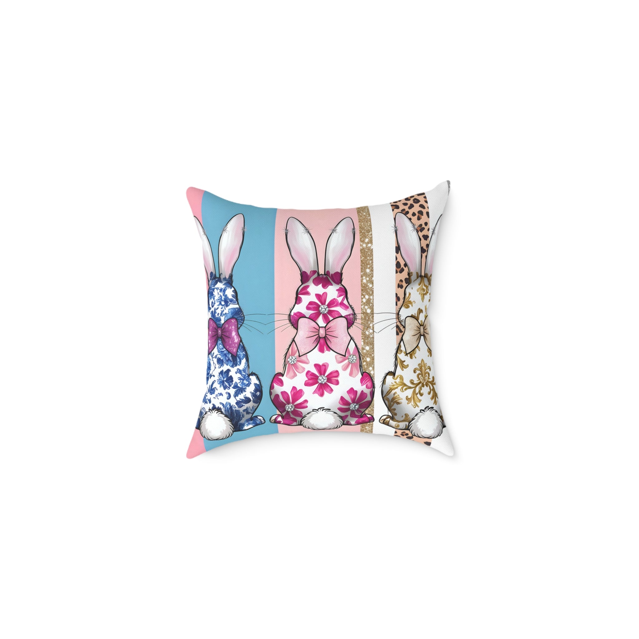 Pink Bunny Trio Throw Pillow | Cottagecore Rabbit Decor Cushion | Farmhouse Easter Bunny Accent Pillow | Cute Spring Home Decor | Gumpert Homestead