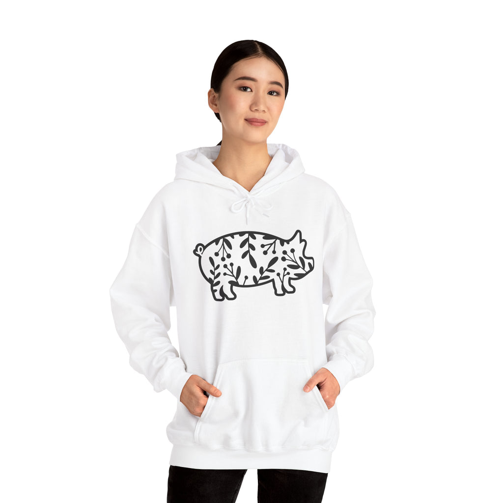 Floral Pig Silhouette Hoodie – Farm Life Sweatshirt, Pig Lover Pullover, Homestead Hoodie, Mini Pig Apparel, Farm Animal Hoodie, Country Living Unisex Hoodie