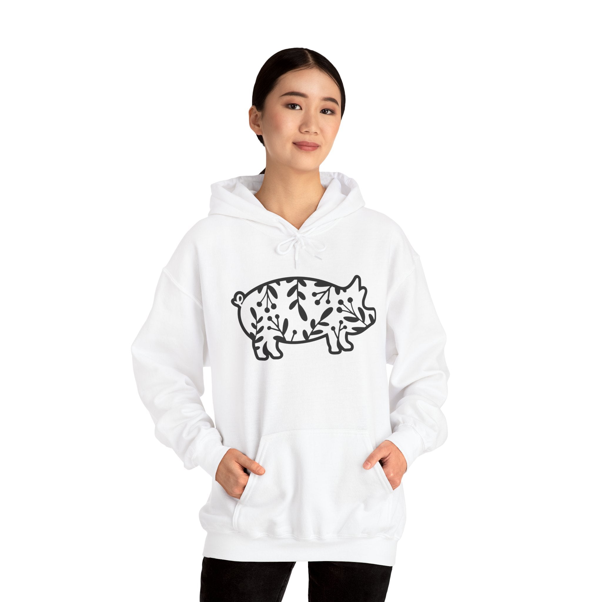 Floral Pig Silhouette Hoodie – Farm Life Sweatshirt, Pig Lover Pullover, Homestead Hoodie, Mini Pig Apparel, Farm Animal Hoodie, Country Living Unisex Hoodie