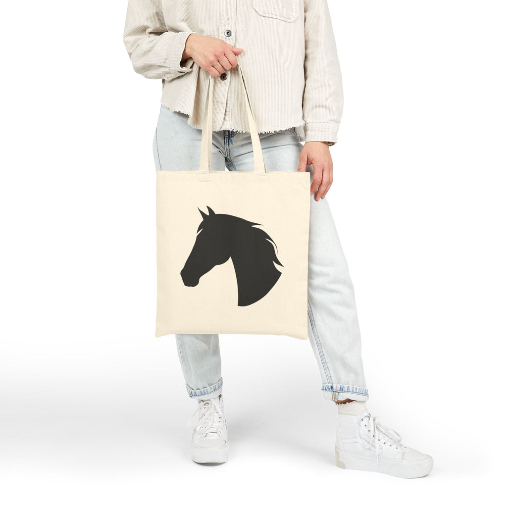 Horse Head Silhouette Canvas Tote Bag | Equestrian Farm Tote | Minimalist Horse Lover Market Bag | Rustic Farmhouse Country Tote