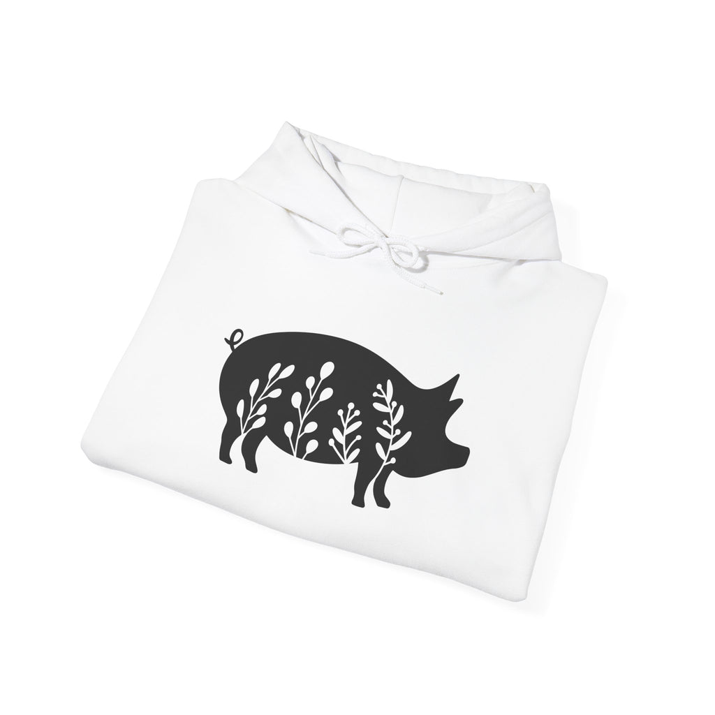 Floral Pig Silhouette Hoodie – Farm Life Sweatshirt, Pig Lover Pullover, Homestead Hoodie, Mini Pig Apparel, Farm Animal Hoodie, Country Living Unisex Hoodie
