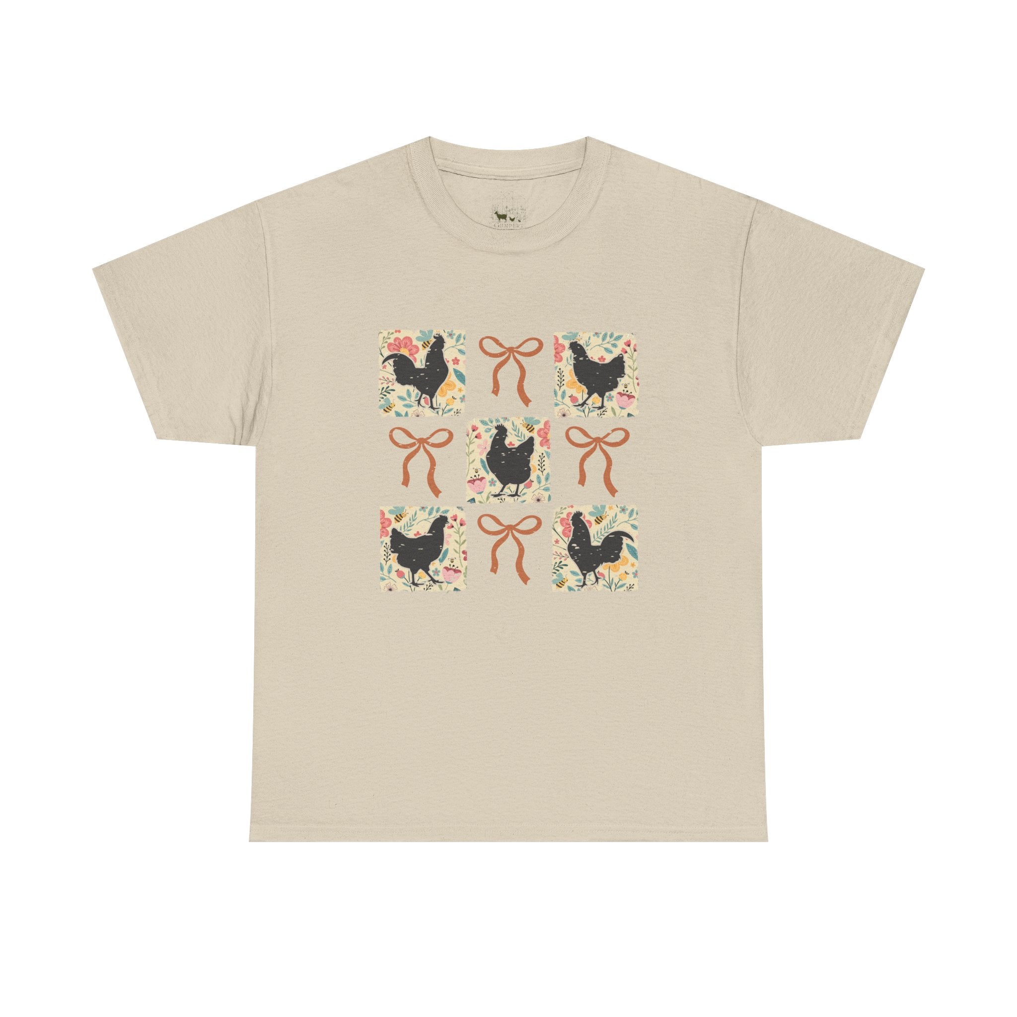 Cottagecore Chicken Patchwork T-Shirt – Farmhouse Chicken Mom Tee, Cozy Country Hen Shirt, Unisex Gildan 5000