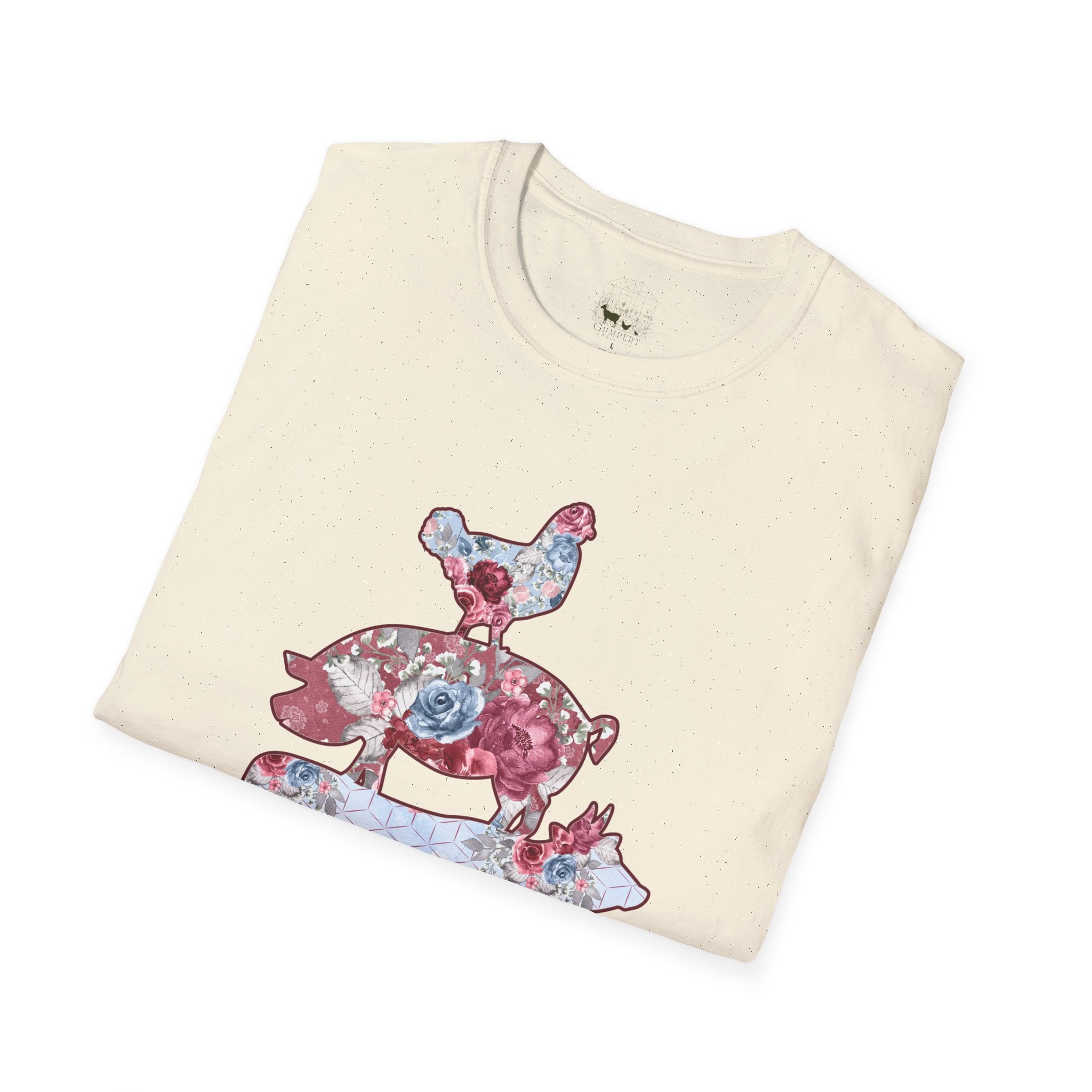 Floral Pig Stack T-Shirt – Cute Farm Pig Shirt, Cottagecore Pig Graphic Tee, Farm Life Animal Shirt, Homestead Apparel, Pig Lover Gift
